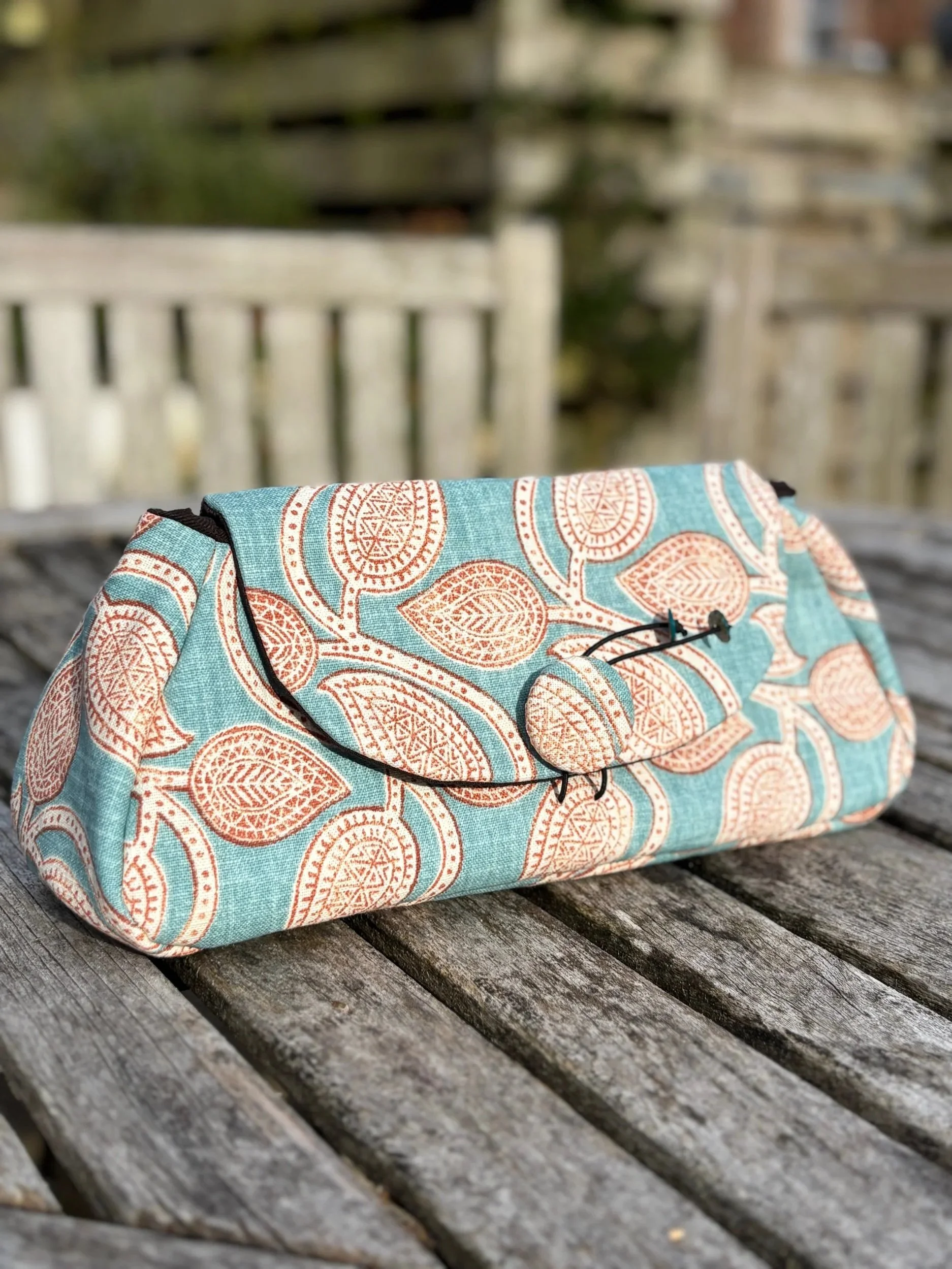 Handmade paisley floral clutch bag in sustainable cotton by Julia Cunningham Scotland front view