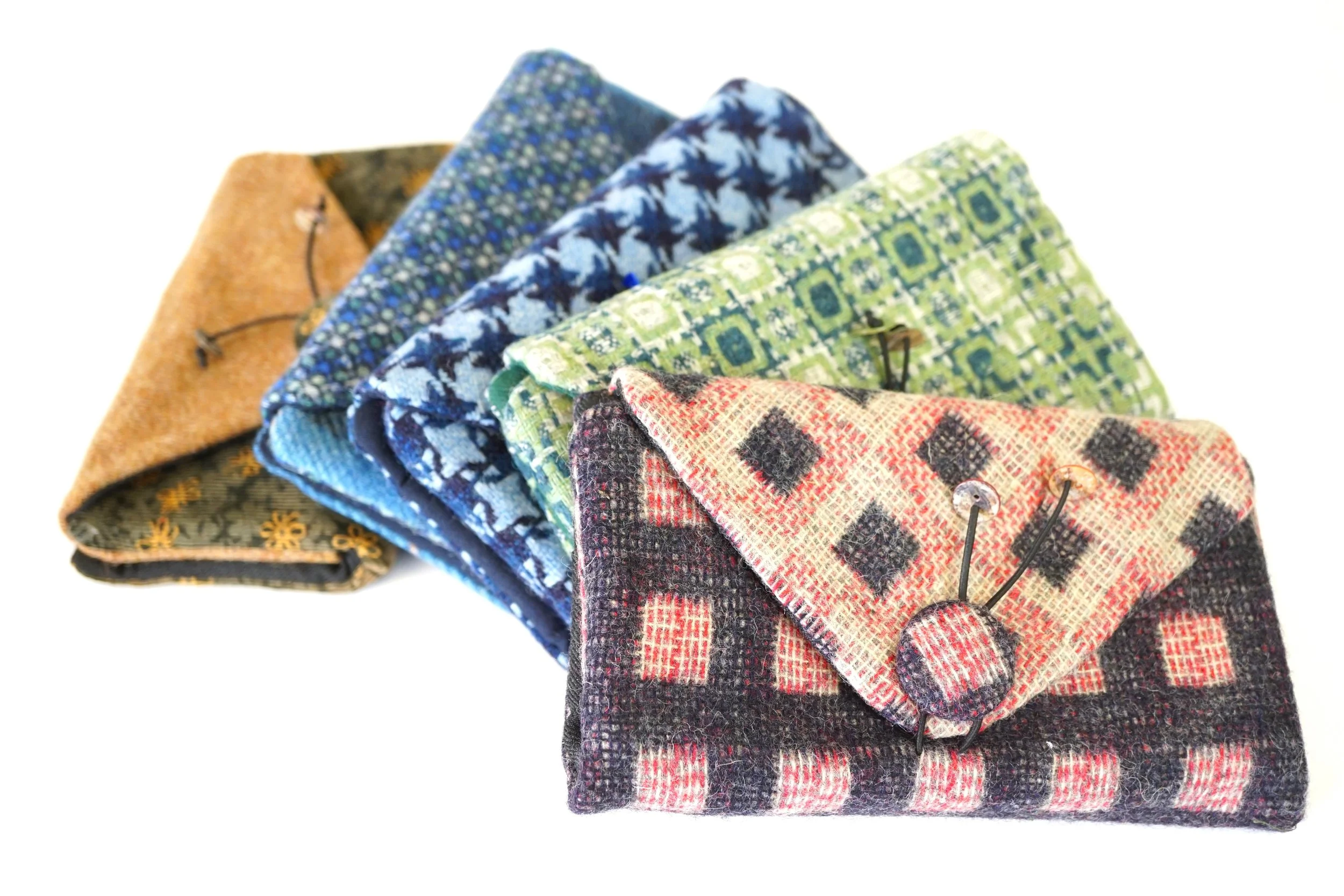 handmade clutch bags, purses in tweed