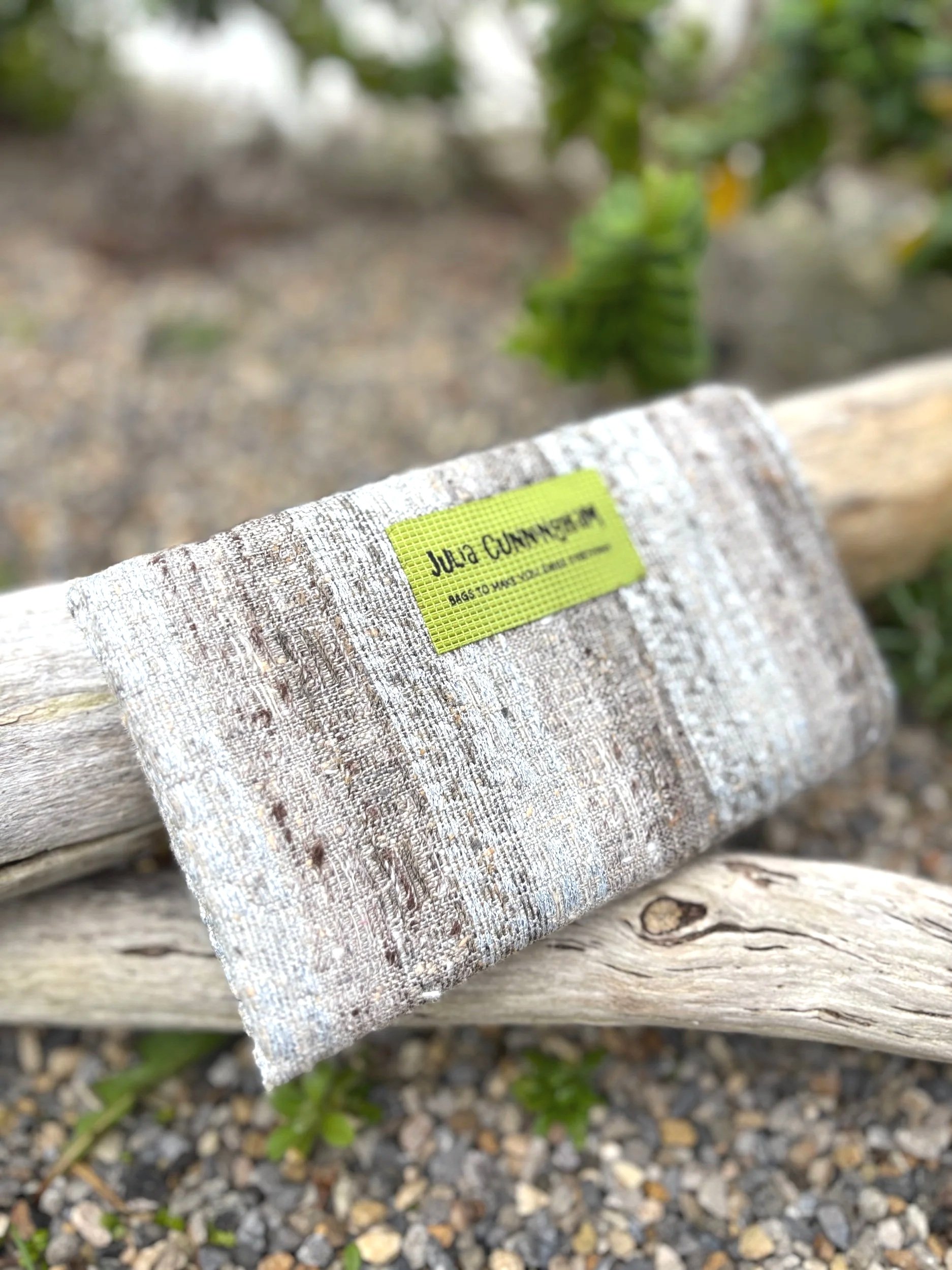 back detail Handmade Scottish silver and natural vintage tweed clutch bag and purse by independent maker Julia Cunningham