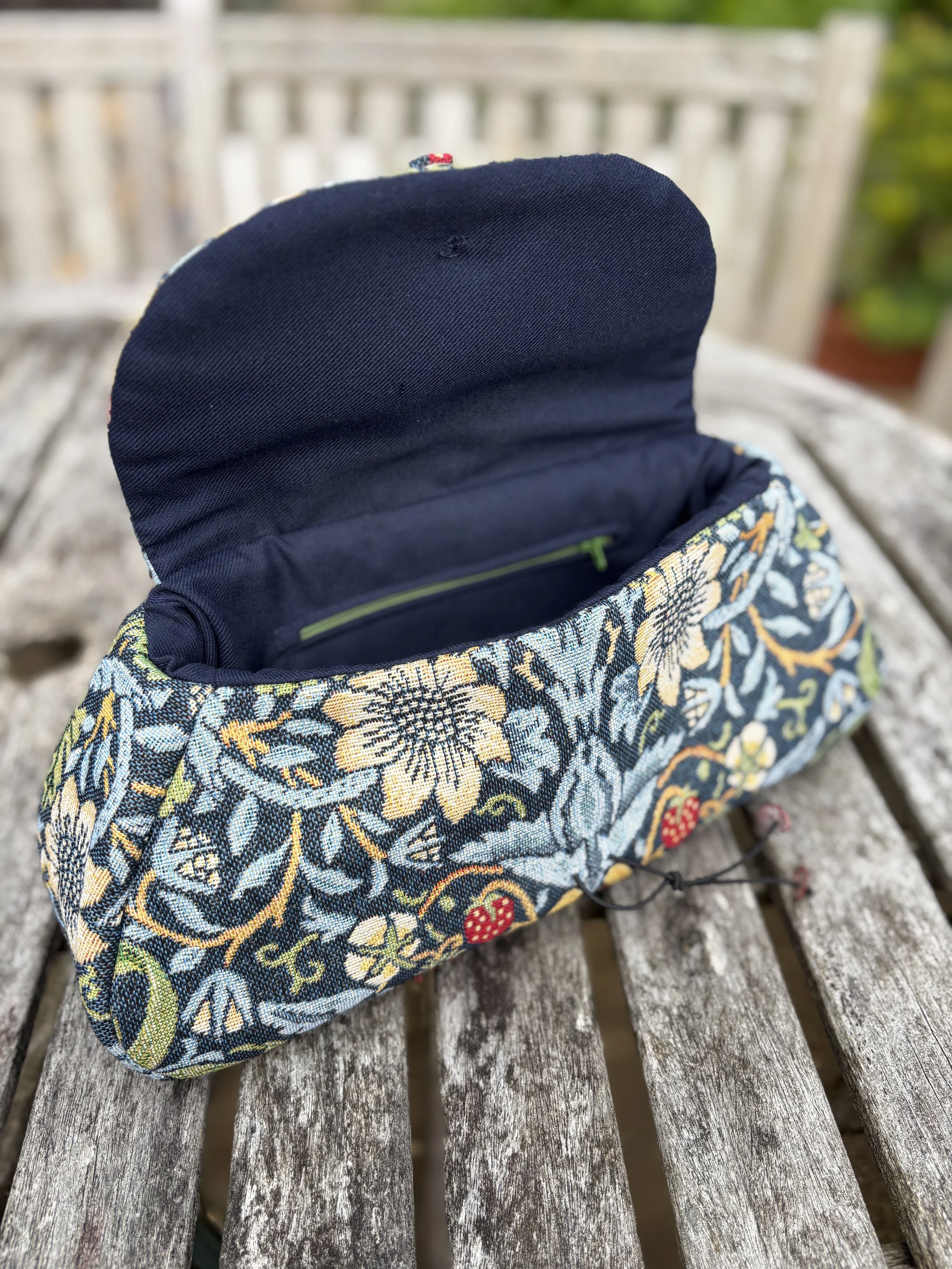 handmade clutch bag inside view floral brocade
