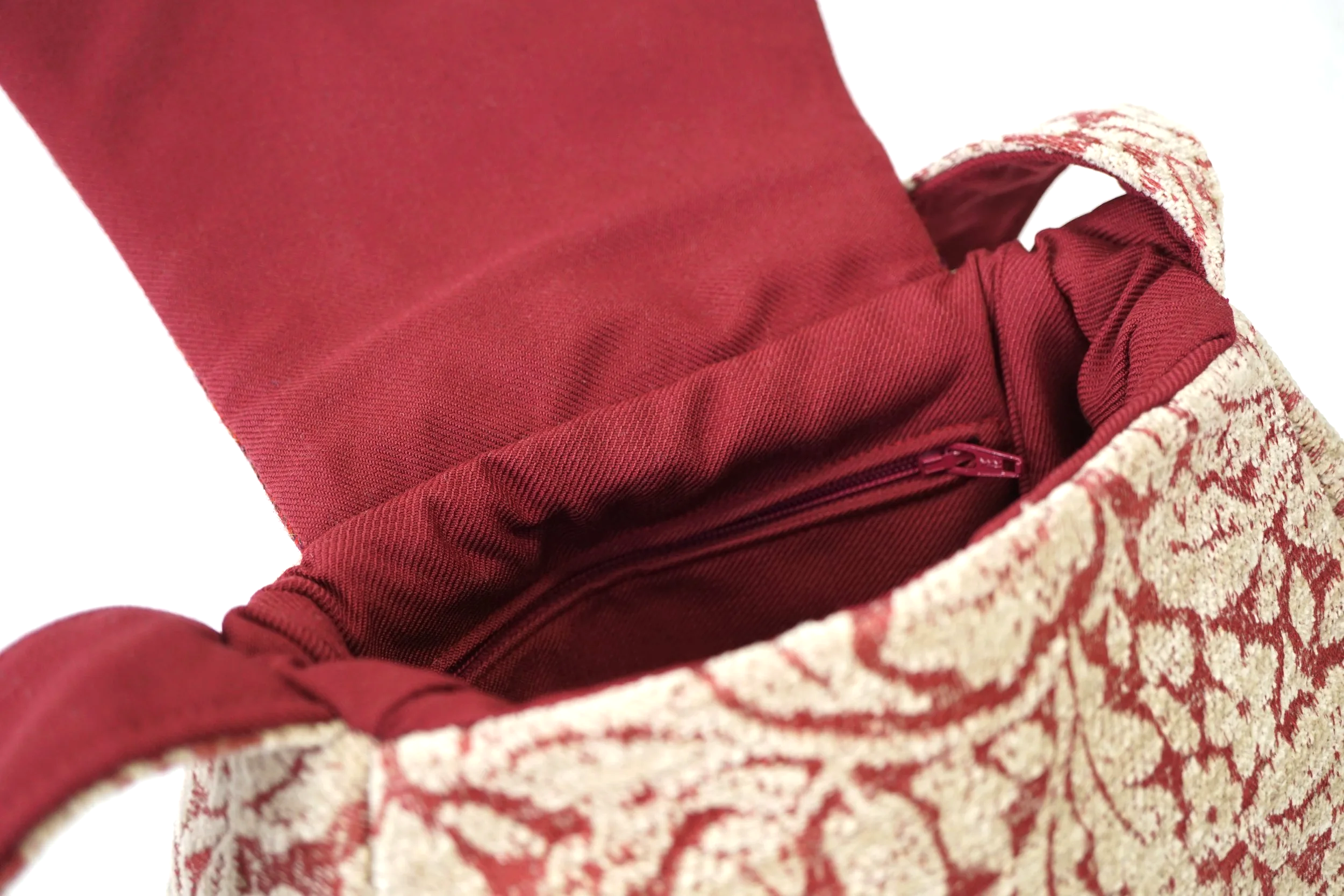 Red Shoulder Bag in brocade and tweed