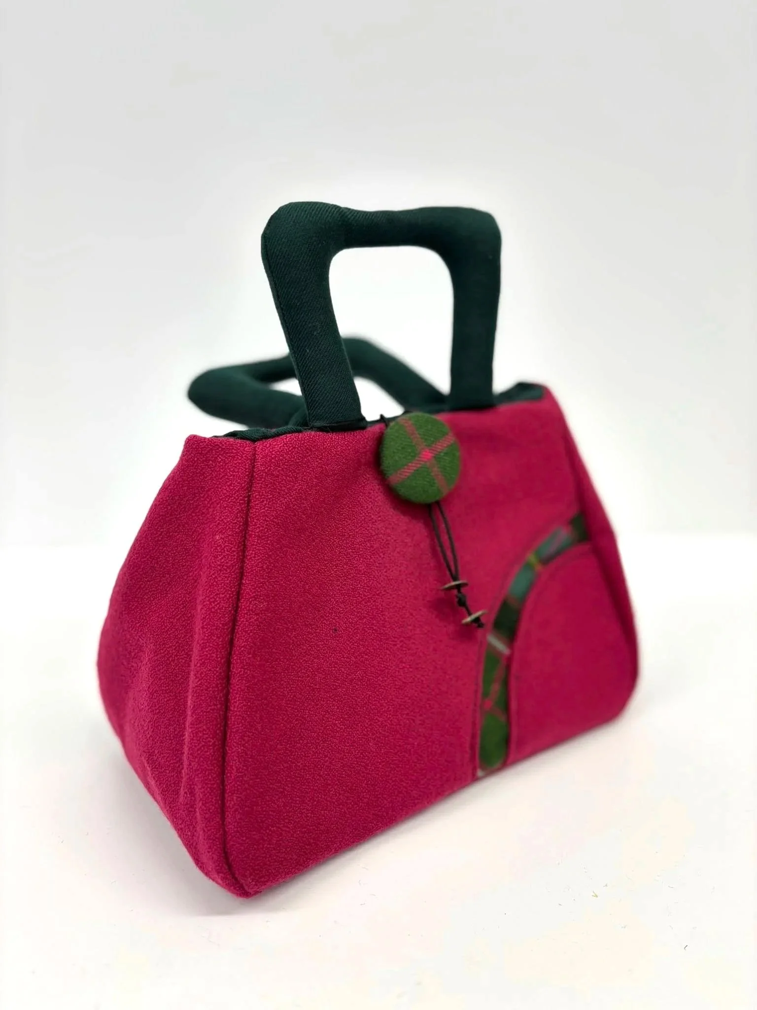 Tartan Muckle Fantoosh Scottish tweed handbag in pink Bute wool handmade by Julia Cunningham