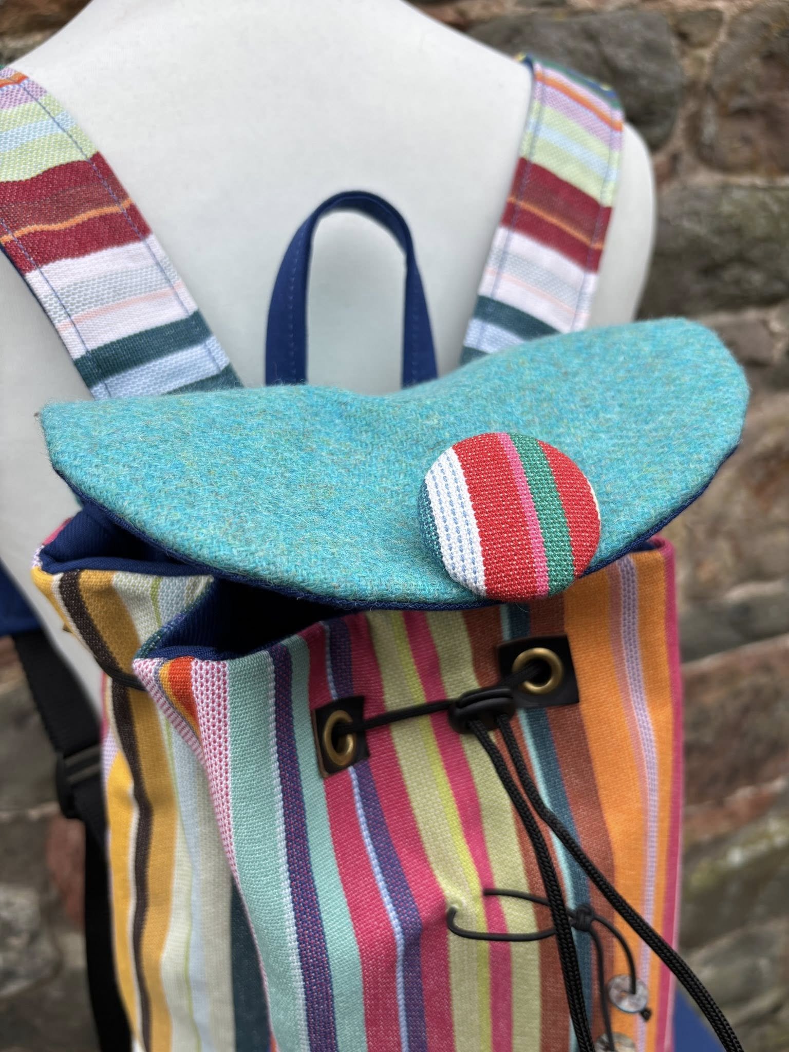 stripey french cotton handmade rucksack
