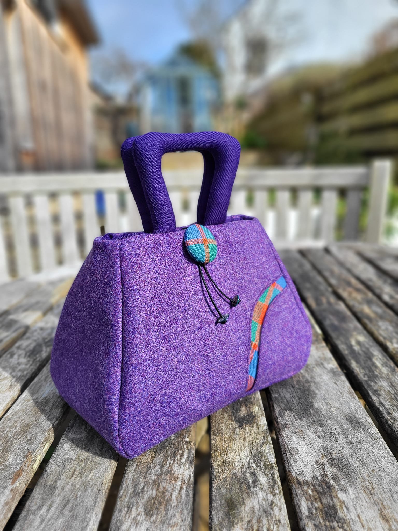 scottish tweed purple handbag with tartan by Julia cunningham