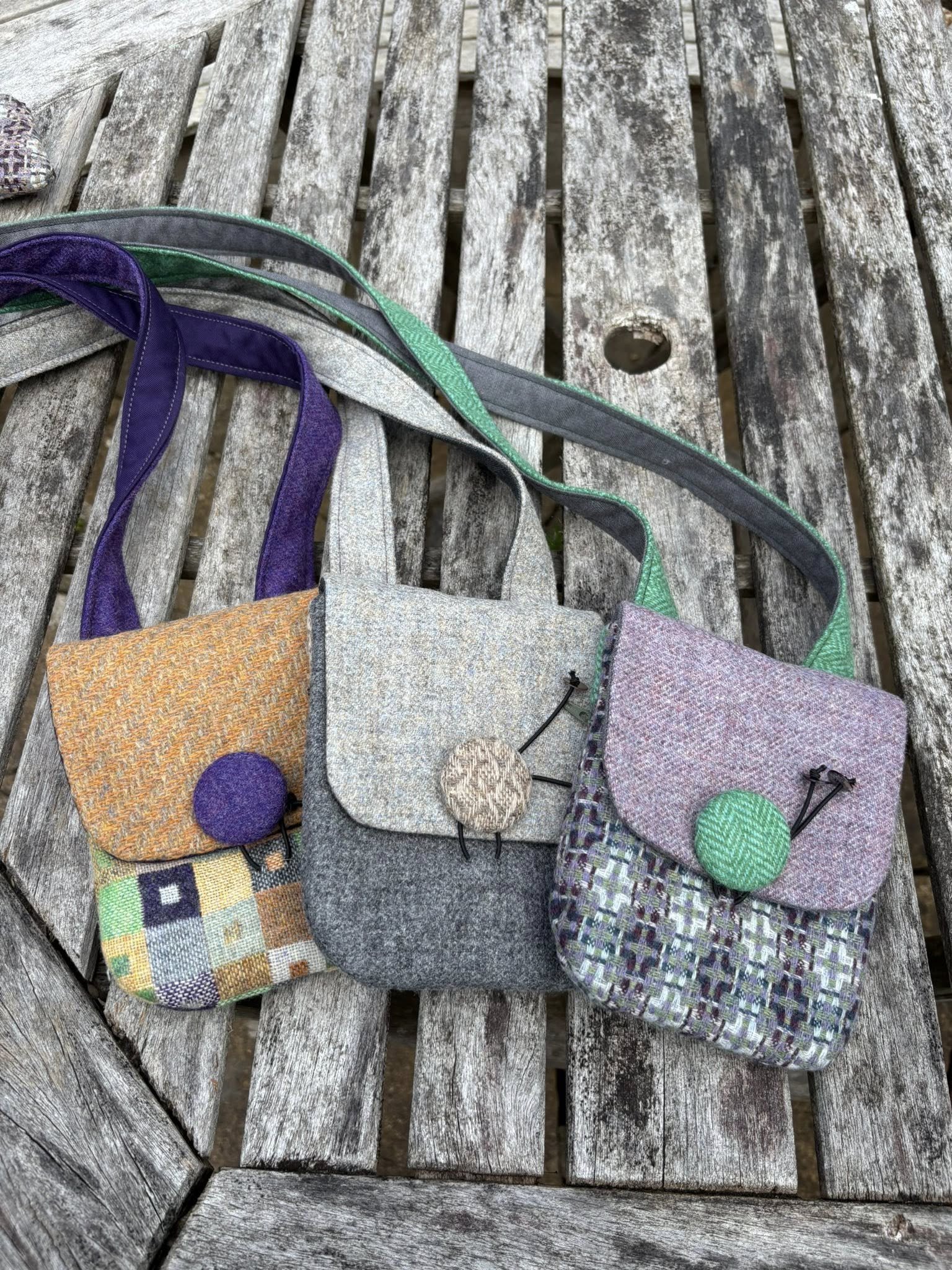 Contemporary Tweed Crossbody phone bags desogned and made by Julia Cunningham