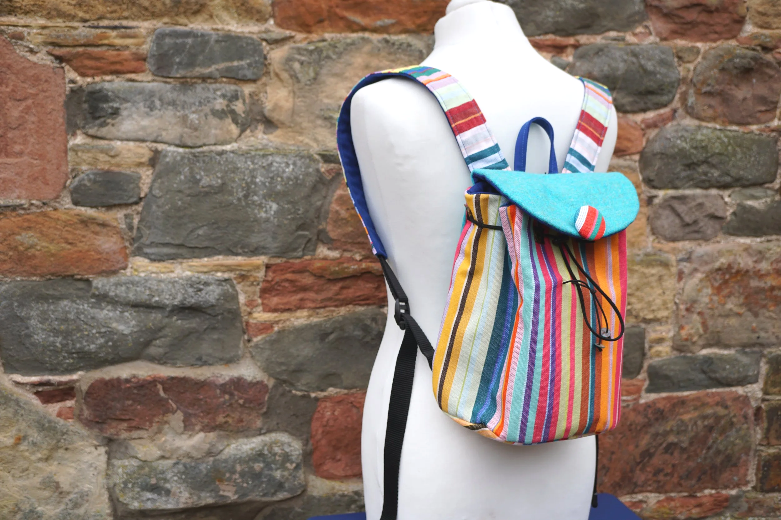 stripey french cotton handmade rucksack