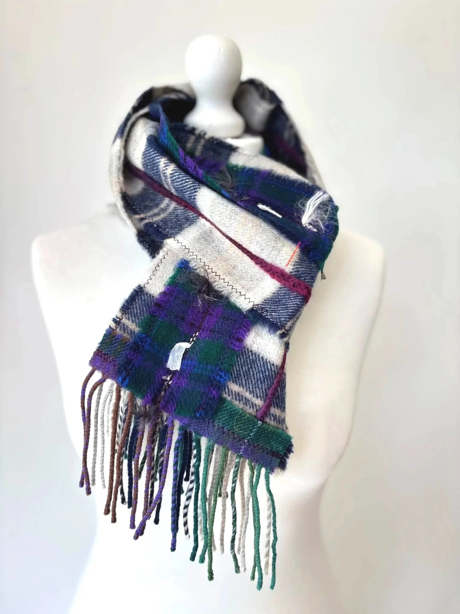 how to wear a handmade wool scarf on a mannequin