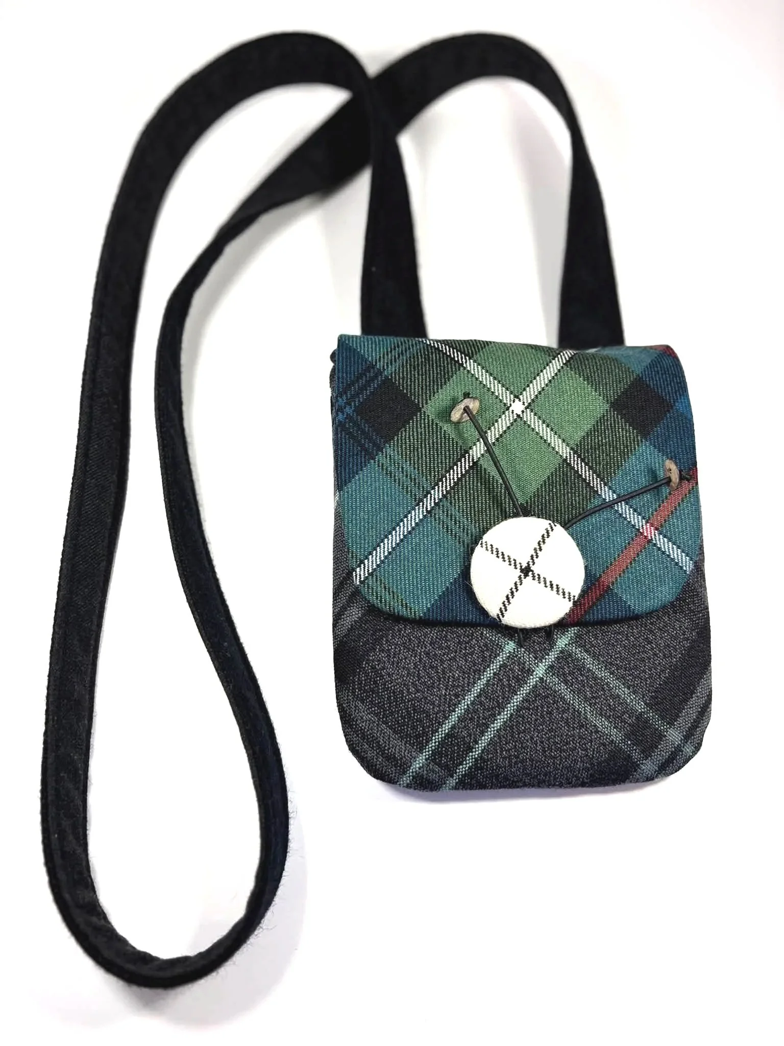 handmade cross body phone bag in black grey and white by Julia Cunningham