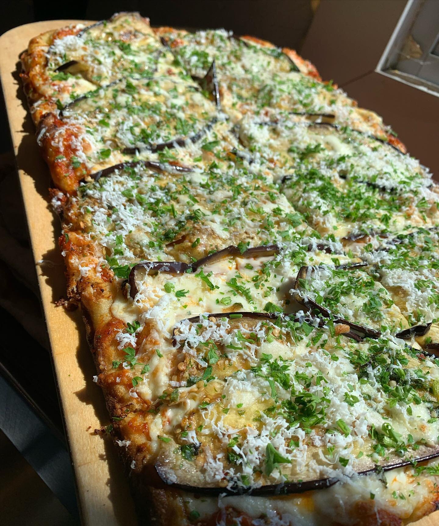 Special on the counter @ Rochester! 

Tomato sauce 
Marinated eggplant 
Ricotta salata
Mozzarella 
Parsley