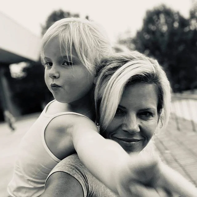 mother and kid portrait black and white