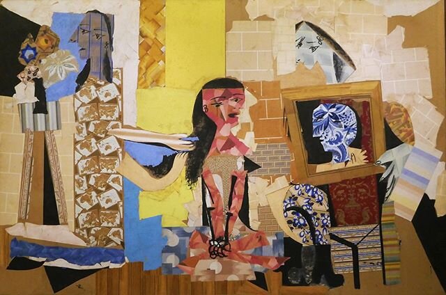 .⠀
Pablo Picasso⠀
Femmes &agrave; leur toilette⠀
Winter 1937-8⠀
Collage of cut-out wallpapers with gouache on paper pasted onto canvas⠀
9.8 x 14.6 feet⠀
⠀
This collage is part of the postponed and now online exhibition entitled &quot;Picasso and Pape