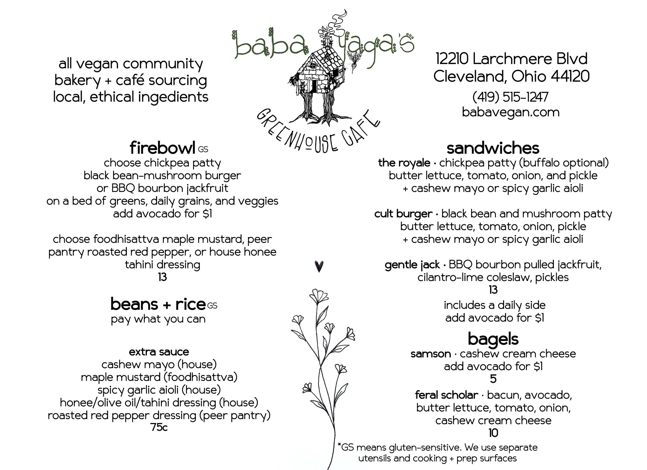 Lunch Brunch Menu Baba Yaga S Greenhouse Cafe