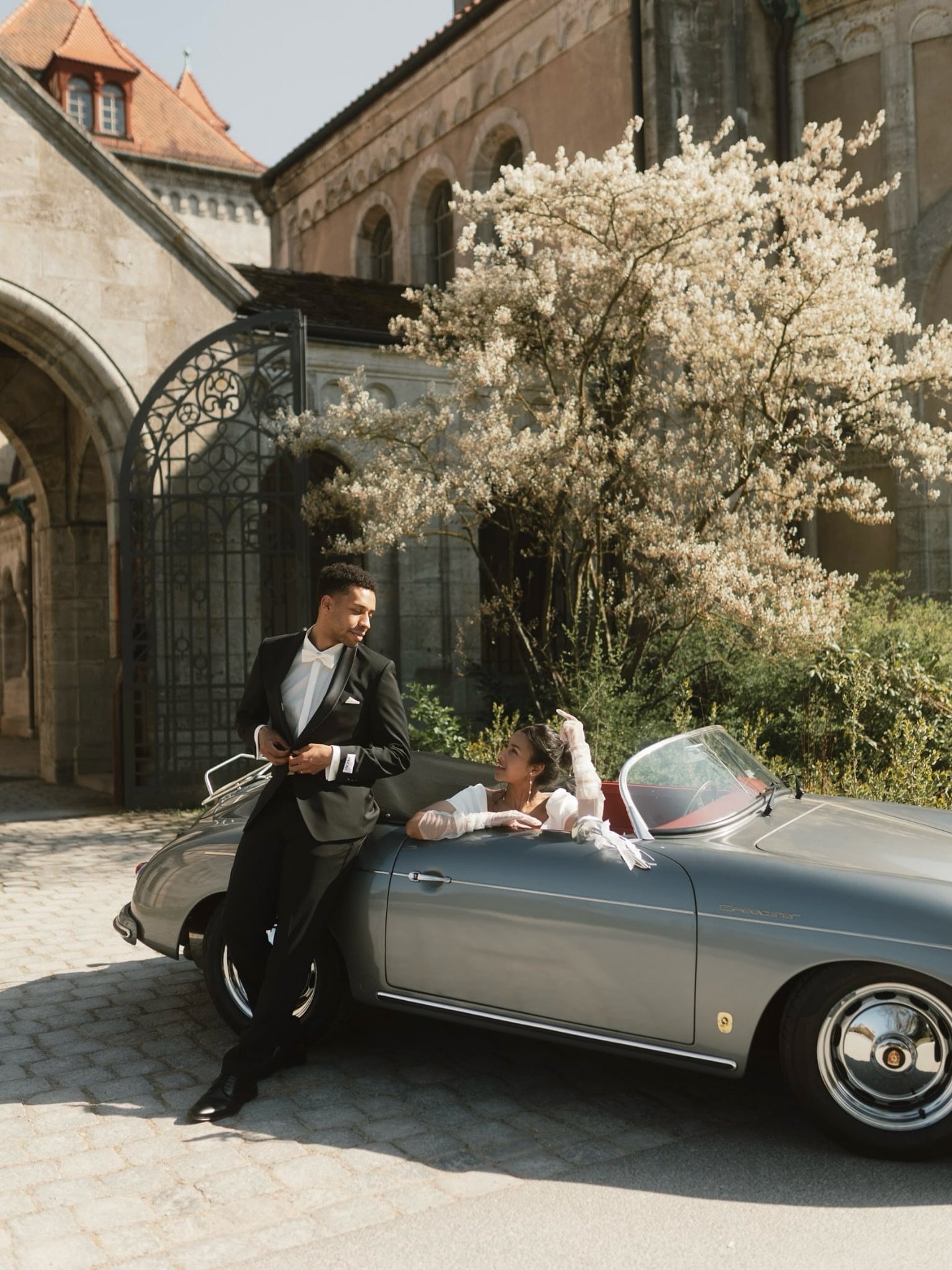 Classic vibes, effortless style, and that vintage car? Pure vintage magic.🤍
Fun fact: These two actually got married the very next day. Talk about amazing timing! 🥰

Planning &amp; Concept: @emma.weddings 
Photography: @sarahguberphotography
Bridal