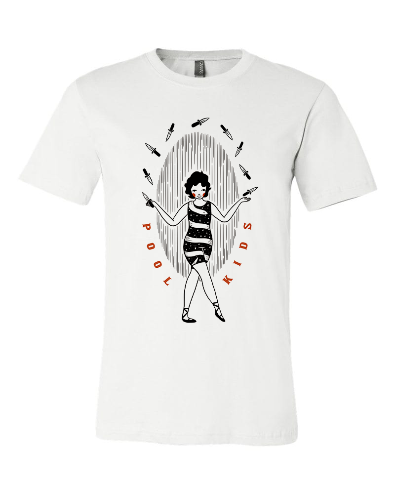 knife throwing circus lady band shirt design by em randall