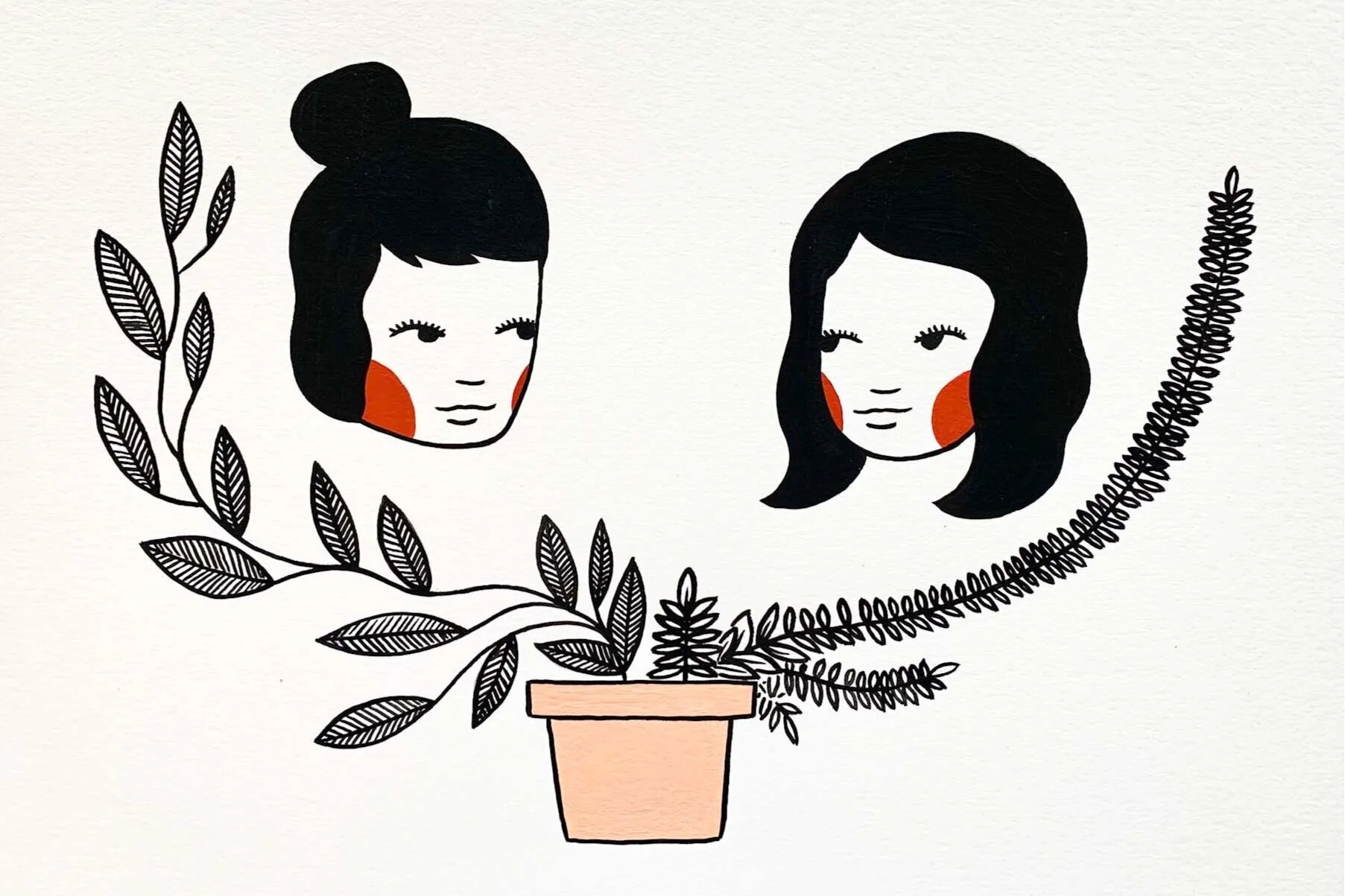 custom+illustrated+portrait+sisters+houseplants+by+em+randall