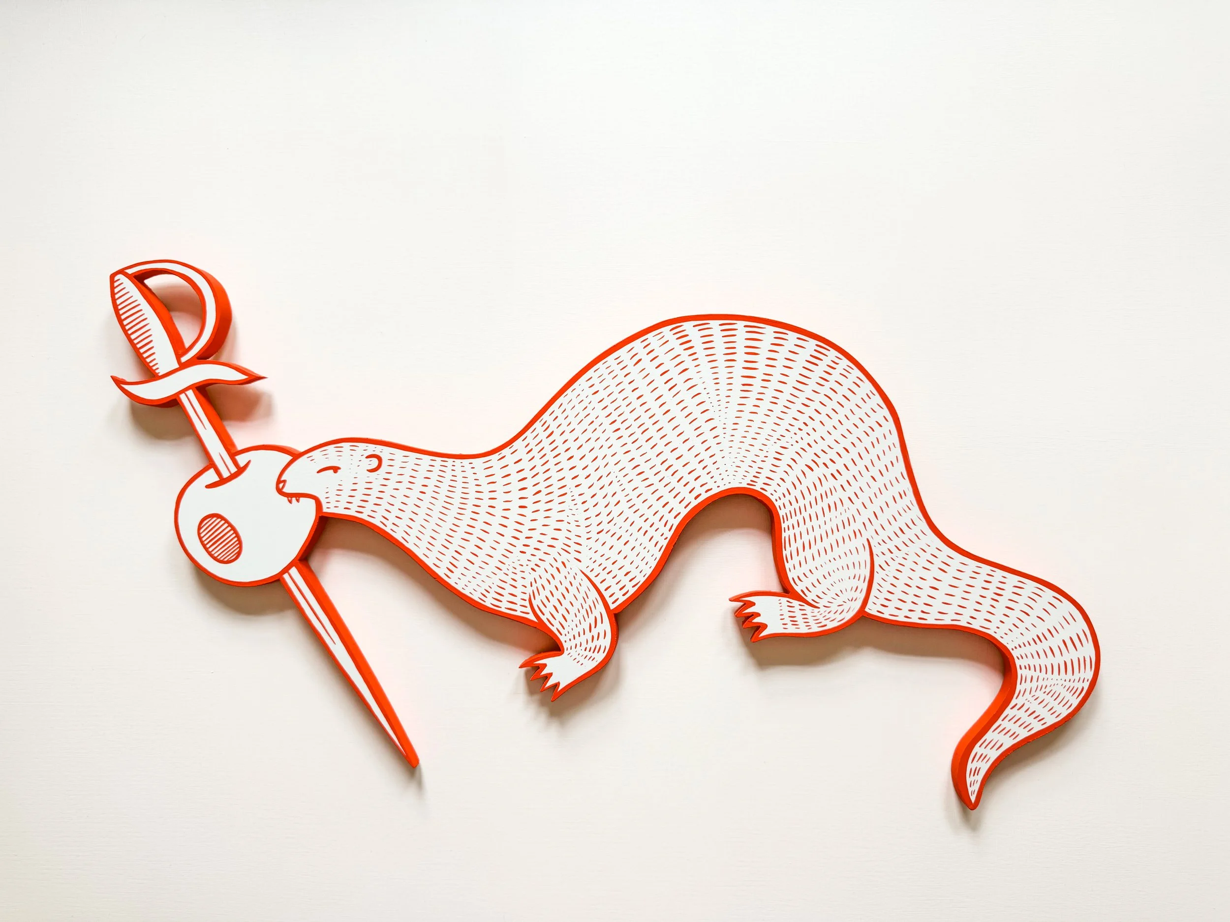 Em Randall - otter with olive - acrylic wood painting - 2025.jpg