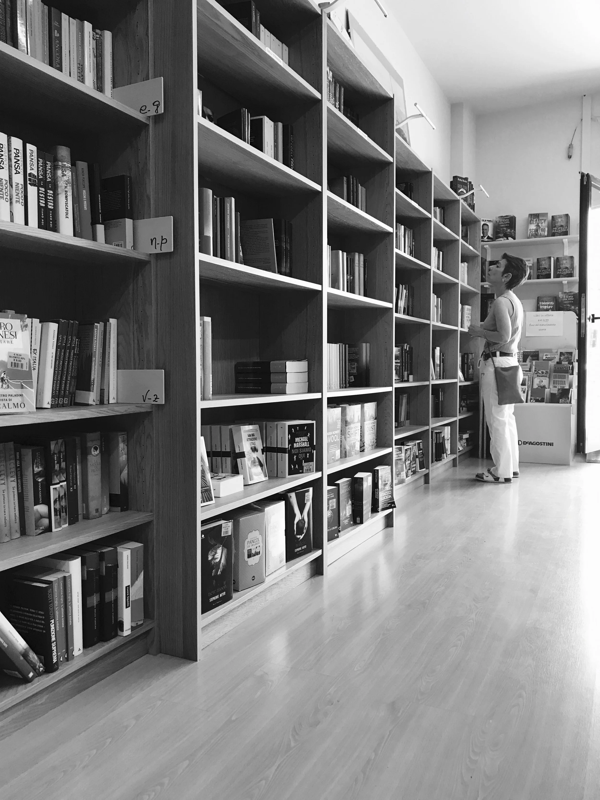 Betina in small, interesting bookstore in Cesenatico, near Bologna.