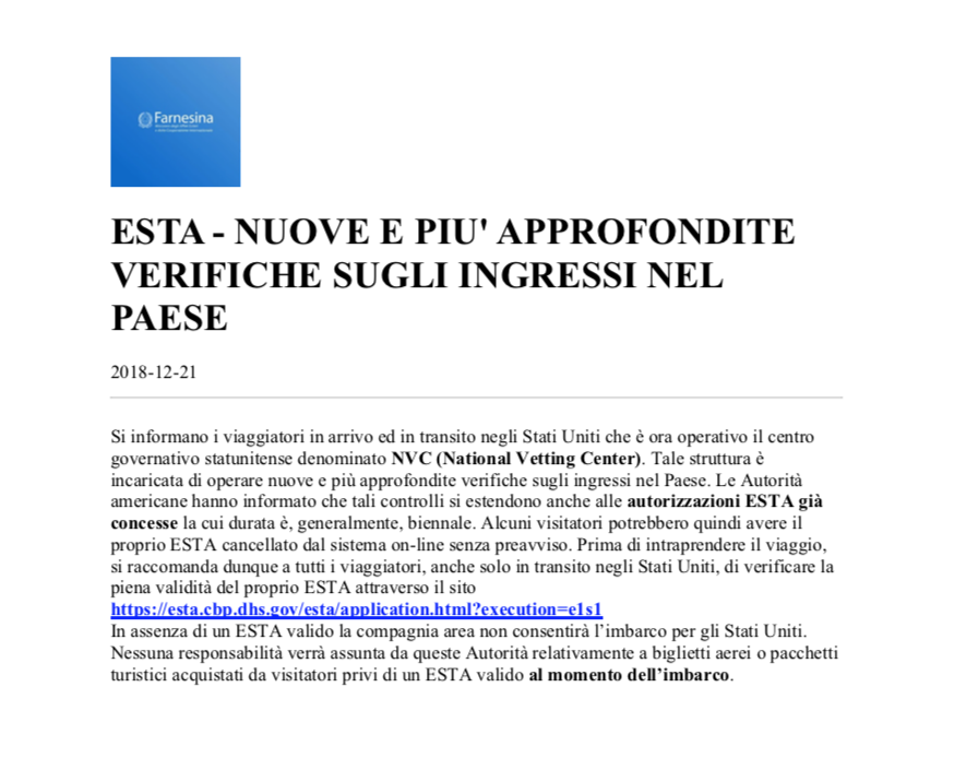 Ingresso negli Stati Uniti