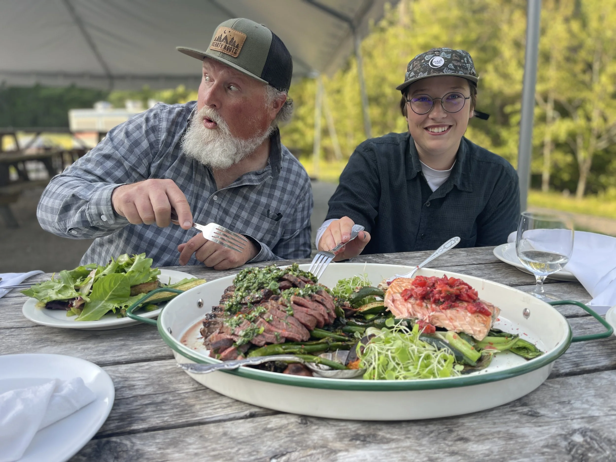 Douglas and Olive getting silly at dinner.JPG