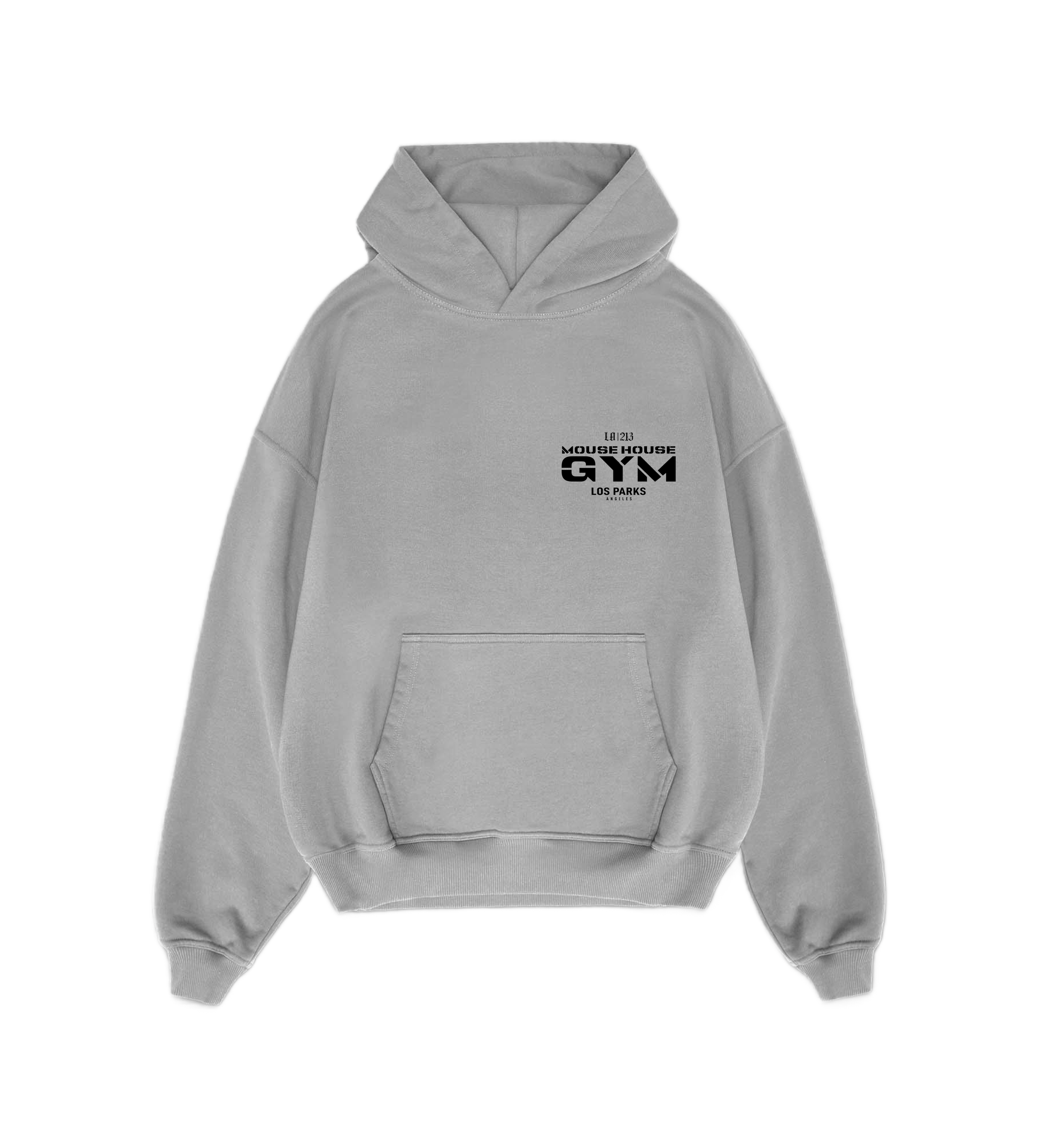 Mouse House Gym Stone Gray Hoodie Front .png