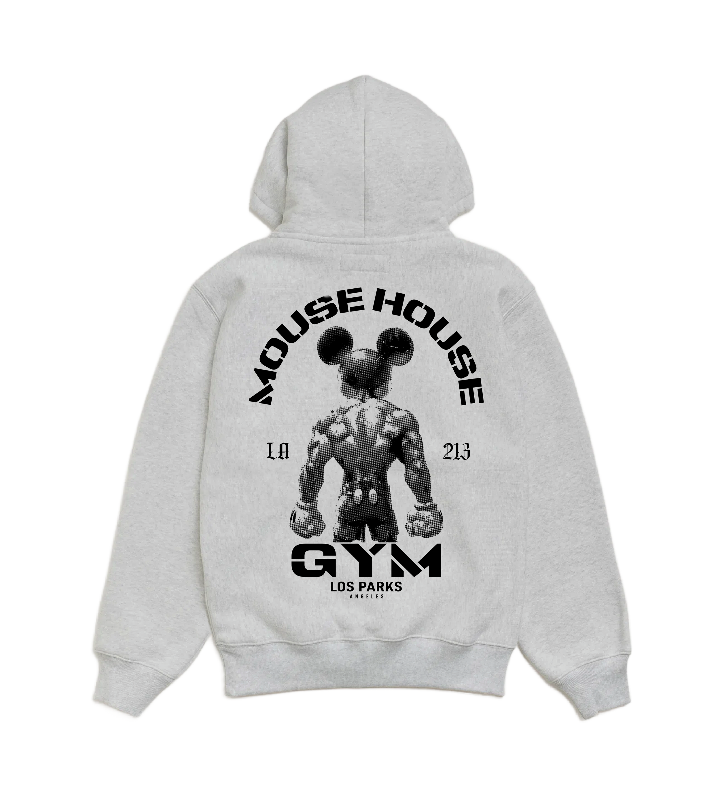 Mouse House Gym Heather Gray Hoodie Back -2.png