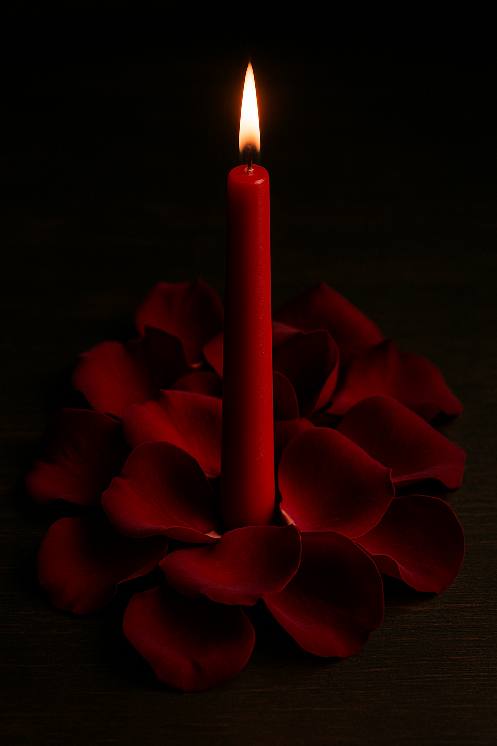 red candle with rose petals for rituals