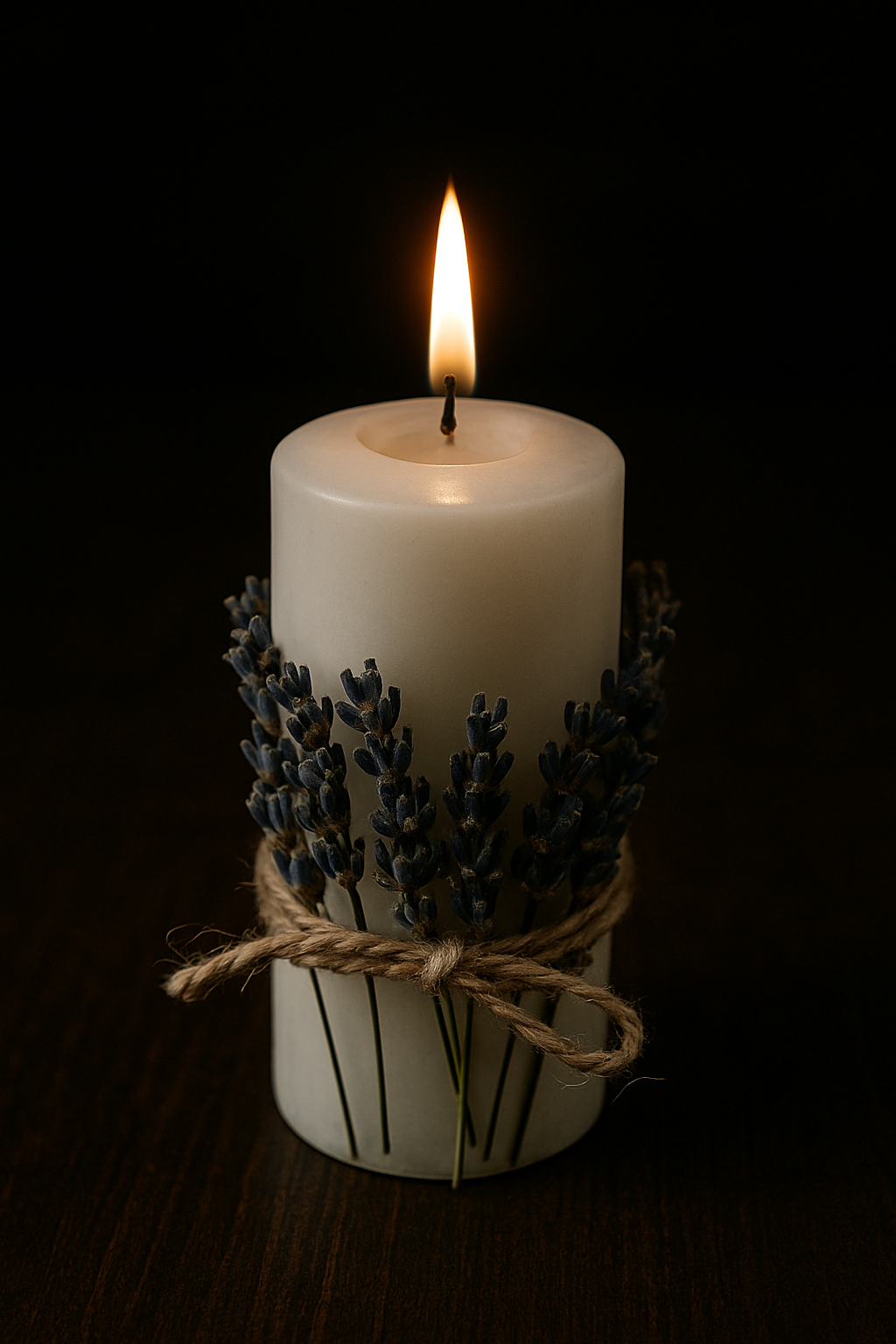 white ritual candle with lavender for clarity