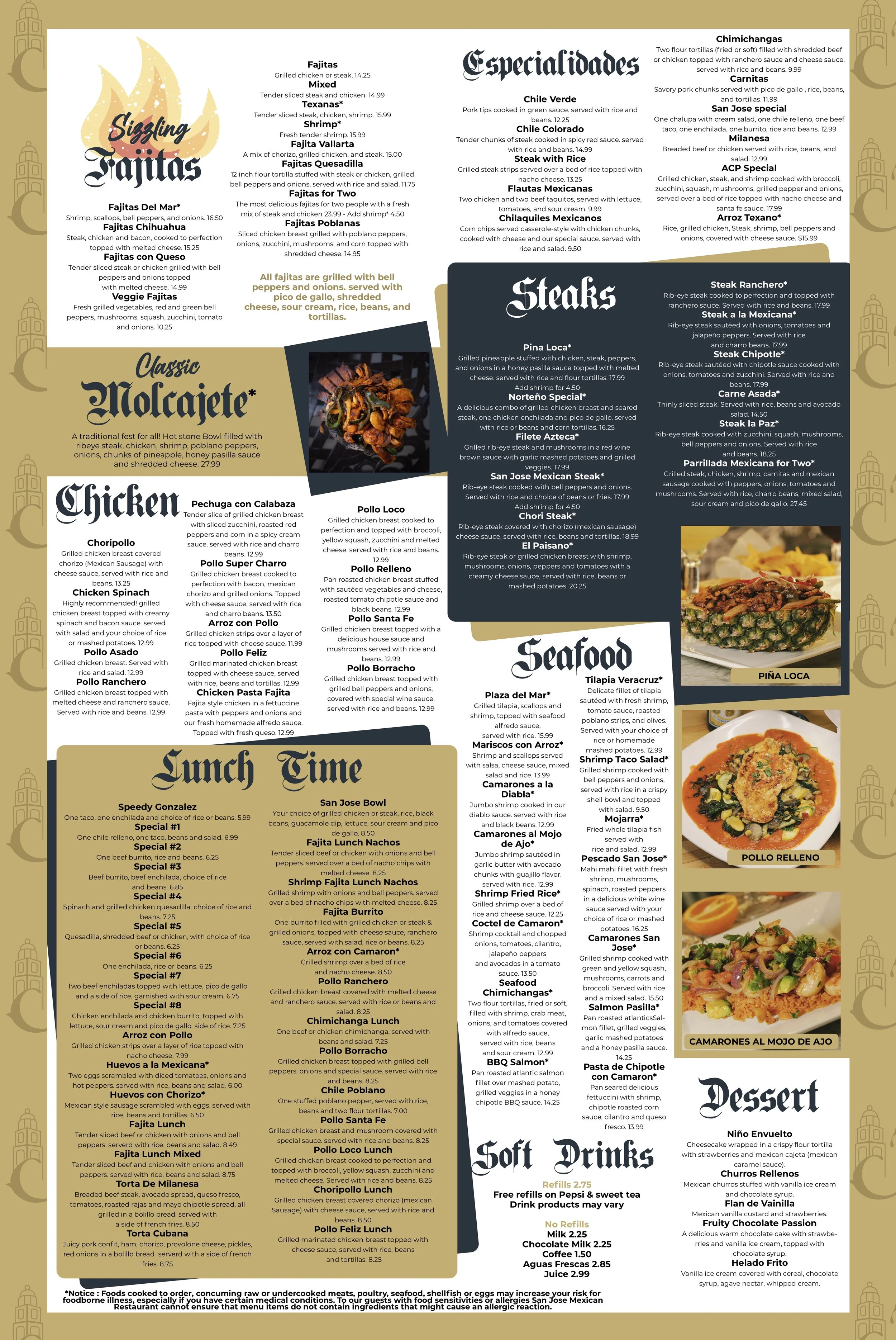 San Jose Mexican Restaurant Elizabethtown, NC Menu — San Jose