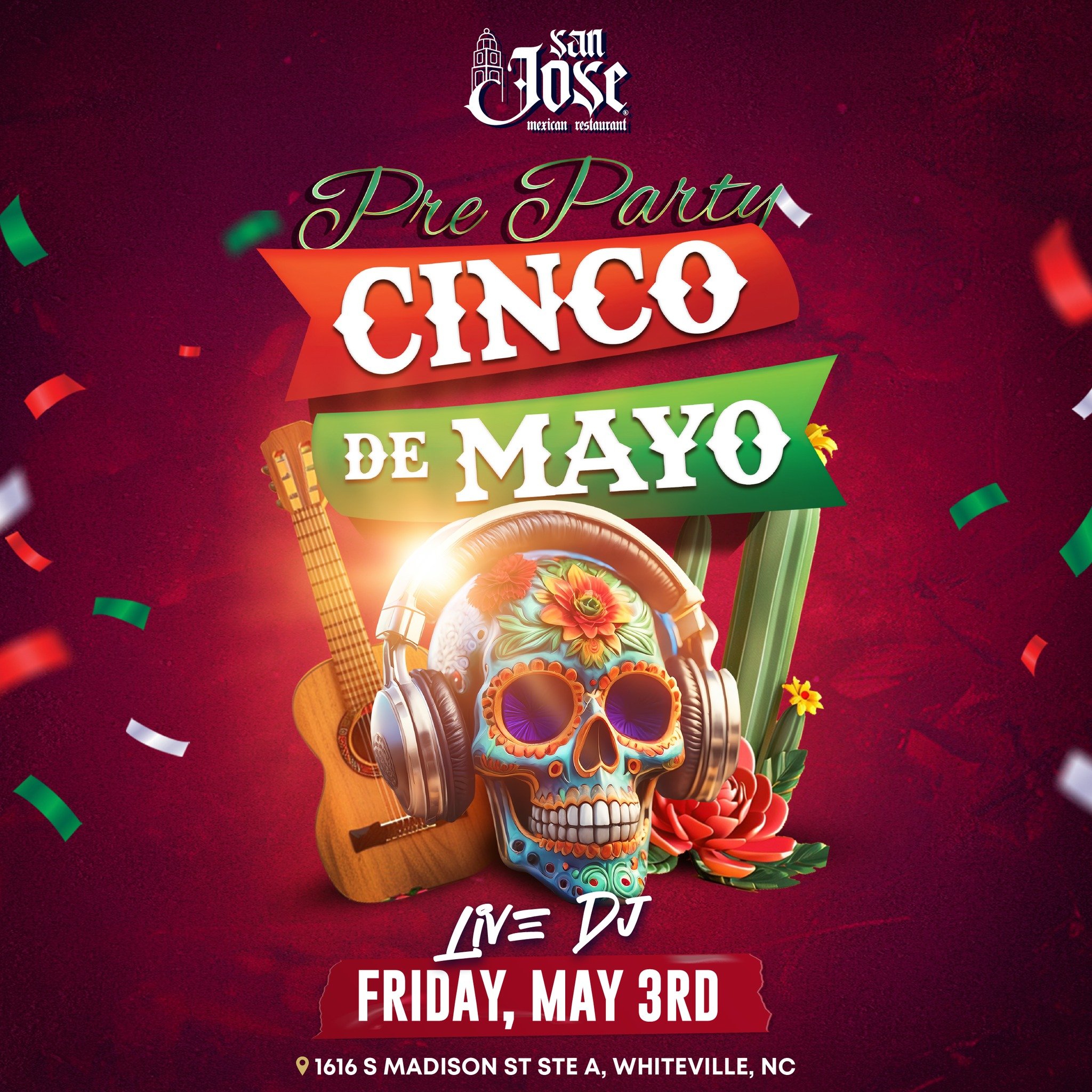 This Friday, May 3rd start your Cinco de Mayo weekend right! 🇲🇽🎶We've got a live DJ, the best margaritas, and a vibe that&rsquo;s sure to get you in the fiesta mood! 🍸👯

📍 1616 S. Madison Street Whiteville, NC 28472

#whitevillenc #cincodemayo 