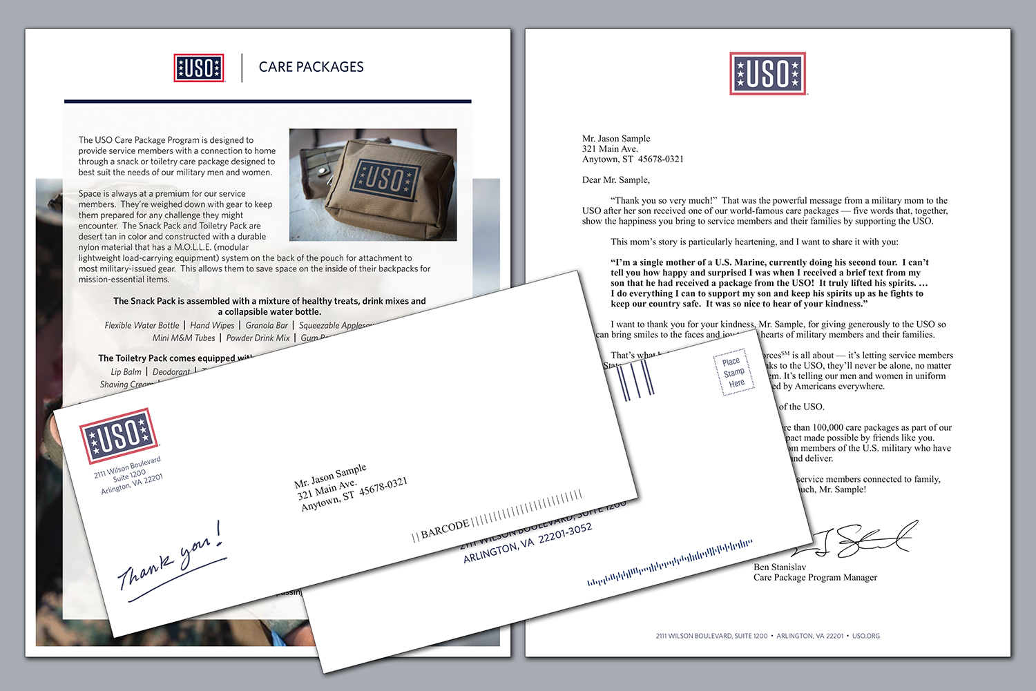USO Care Package Thank You & Update mailing - all components