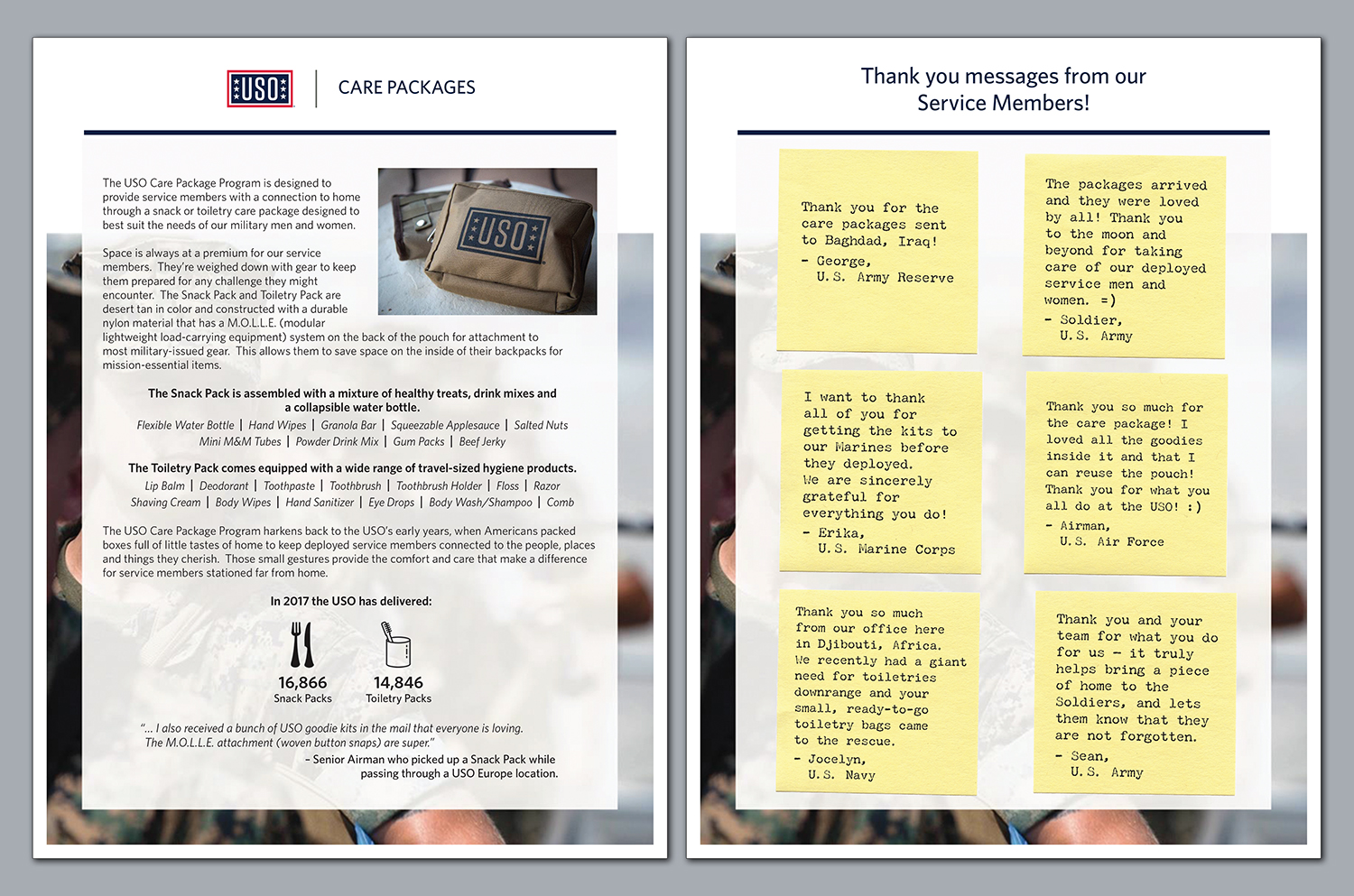 USO Care Package Thank You & Update - insert (front & back)