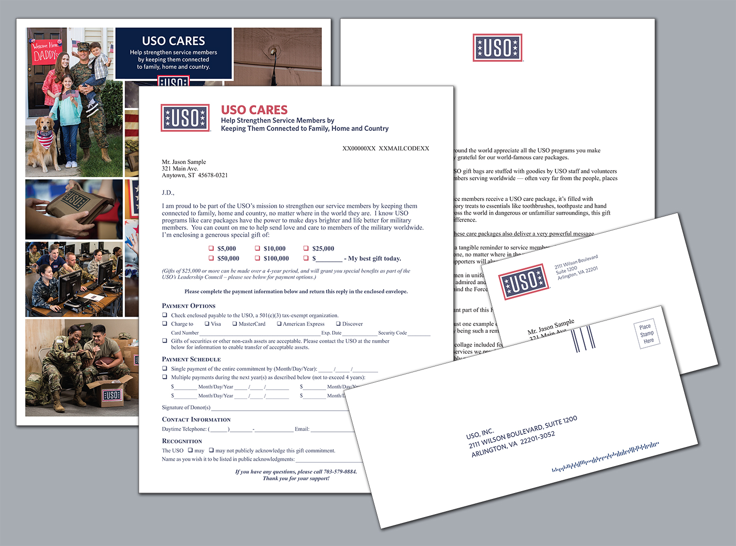 USO Care Package fundraising mailing - all components