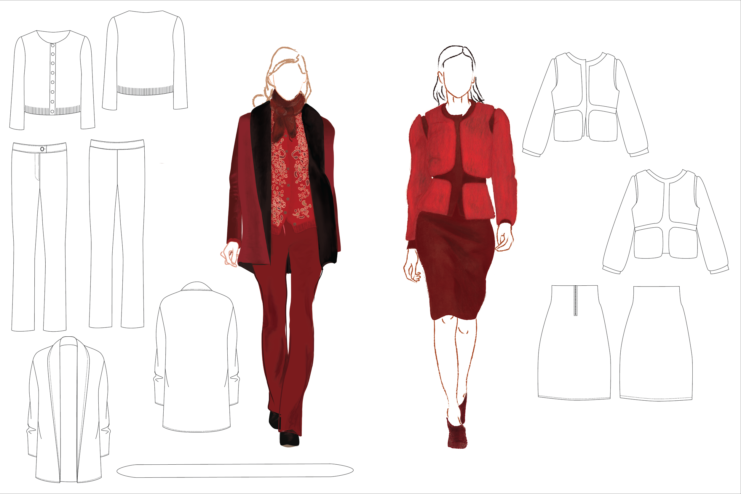 Zac Posen Look 1 and Look 2 and Technical Drawings