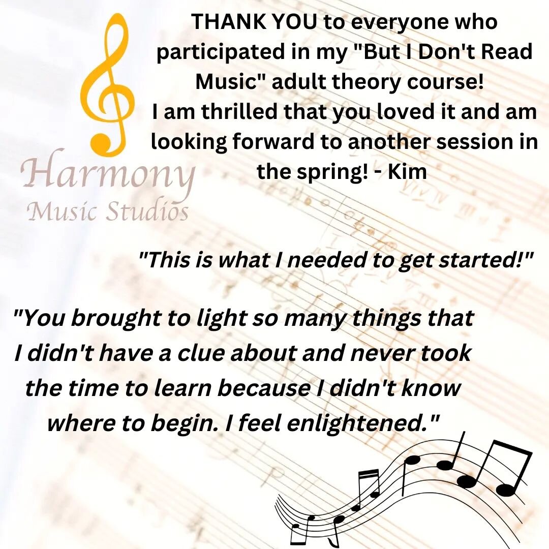 The first session of our @harmonymusicnc adult music theory course is complete and it was a pleasure to work with such an amazing group of people!  These comments make me so happy and it is so encouraging to know what a difference we make in people's