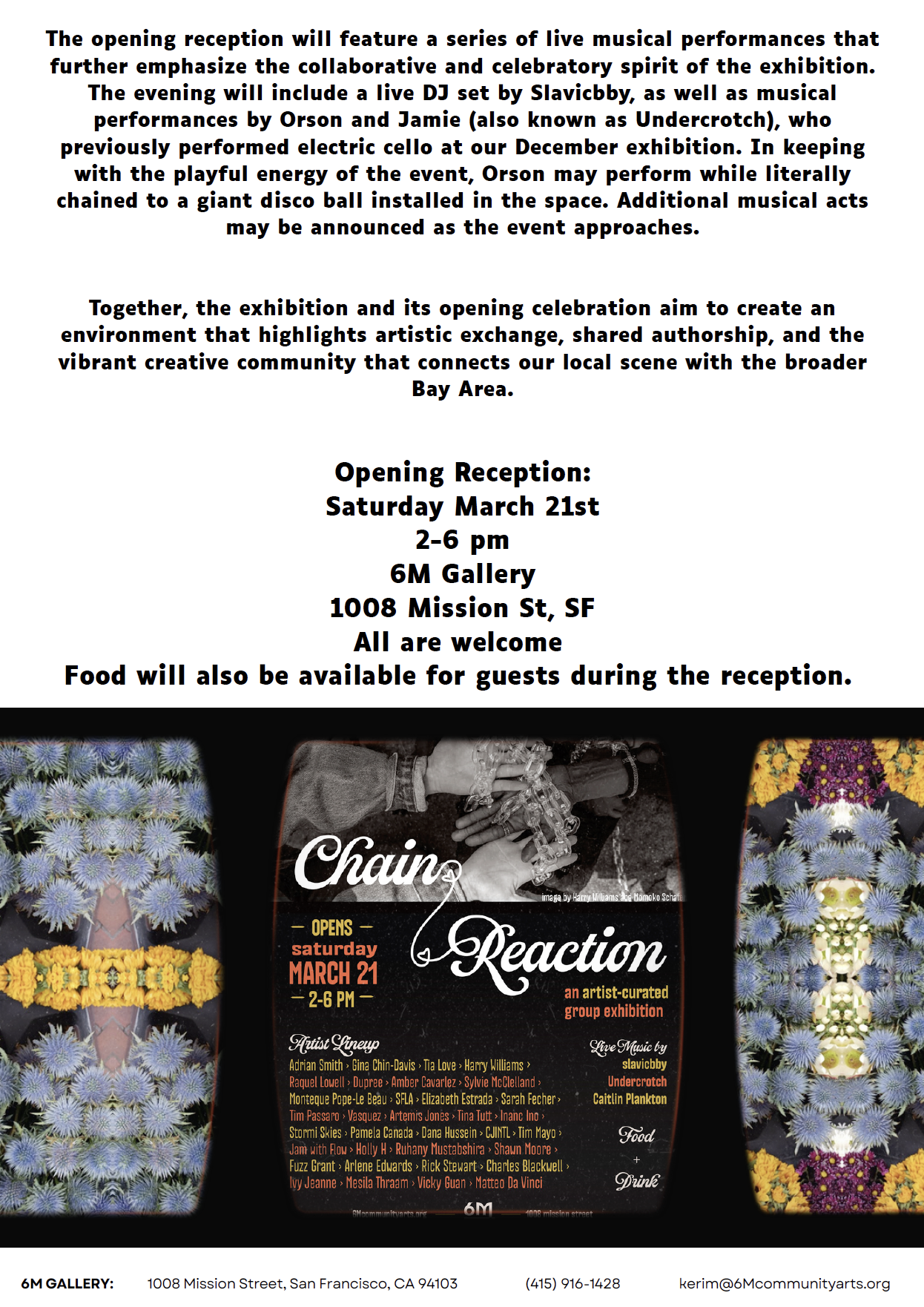 6M Community Arts New Exhibition 'Chain Reaction' Press Kit.