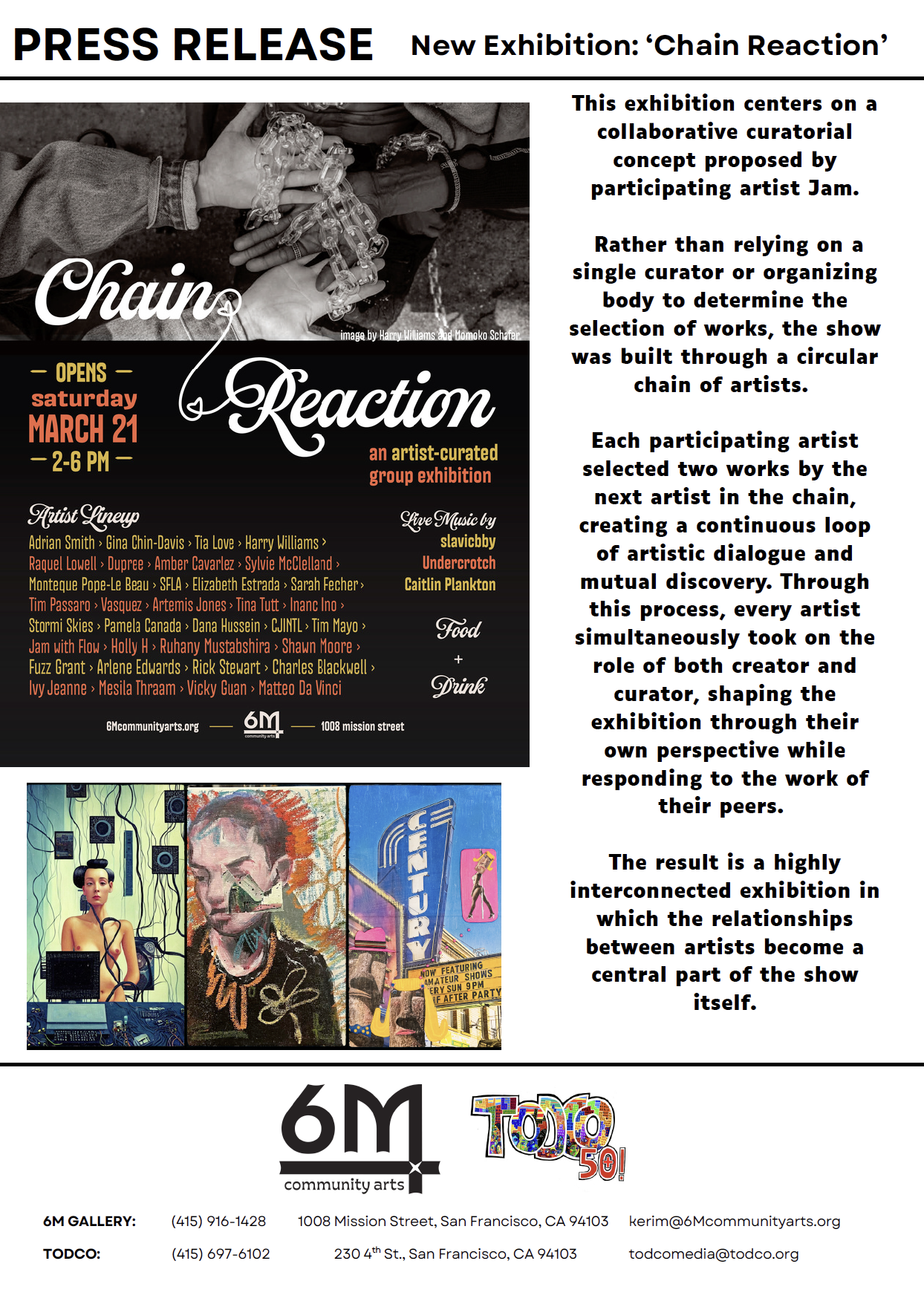 6M Community Arts New Exhibition 'Chain Reaction' Press Kit.