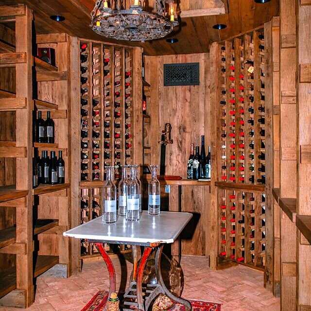 May 2020 be your vintage year! ⠀⠀⠀⠀⠀⠀⠀⠀⠀
Crafted with antique reclaimed oak and antique brick pavers, this wine cellar is a charming spot for samplings at annual holiday gatherings. When the party is over, the cleverly-concealed climate controls ensu