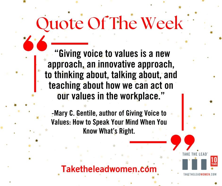 Do you act on your values in the work place? Do you find it challenging to do so? Let us know below! 

#TakeTheLead #WomenPower #Quotes #QuoteofTheWeek #WomenLeaders #Leadership #WomenInBusiness #Workplace #Values