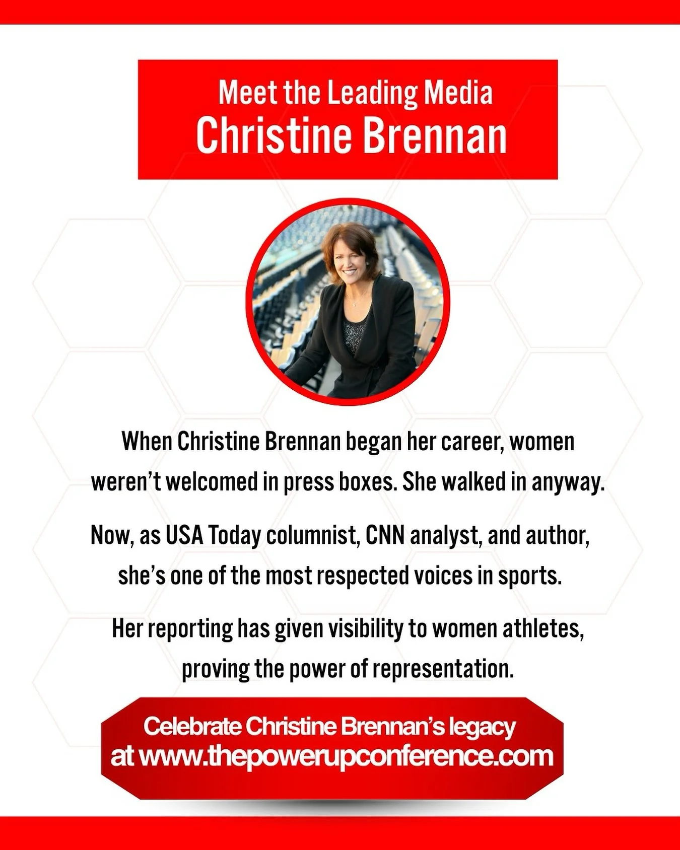 For decades, Christine Brennan has stood at the crossroads of sports and society, asking the hard questions and telling the stories that matter.

As an award-winning journalist with USA Today, CNN, and ABC, she has broken barriers for women in sports