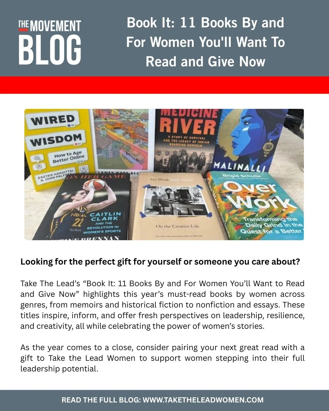 Looking for the perfect gift for yourself or someone you care about? 📚

Check out Take The Lead&rsquo;s &ldquo;Book It: 11 Books By and For Women You&rsquo;ll Want to Read and Give Now.&rdquo; From memoirs and historical fiction to nonfiction and es