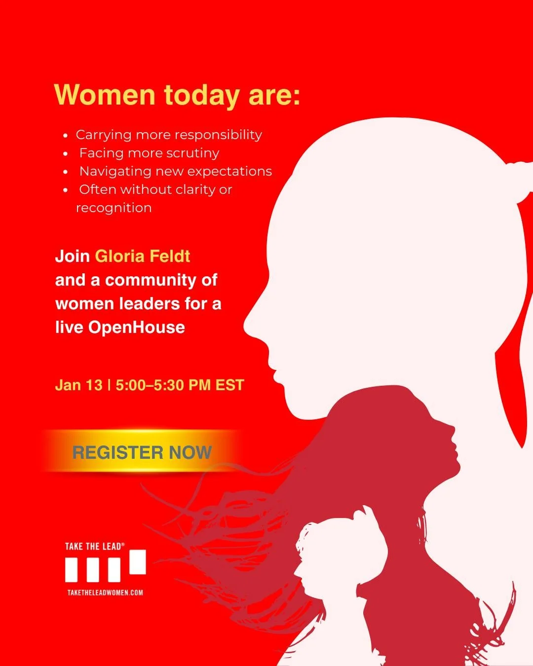 Many women today are:

✔️ Carrying more responsibility
✔️ Facing more scrutiny
✔️ Navigating new expectations
&hellip;often without clarity or recognition.

On January 13, Gloria Feldt is hosting a live OpenHouse on Zoom to create a space where we ca