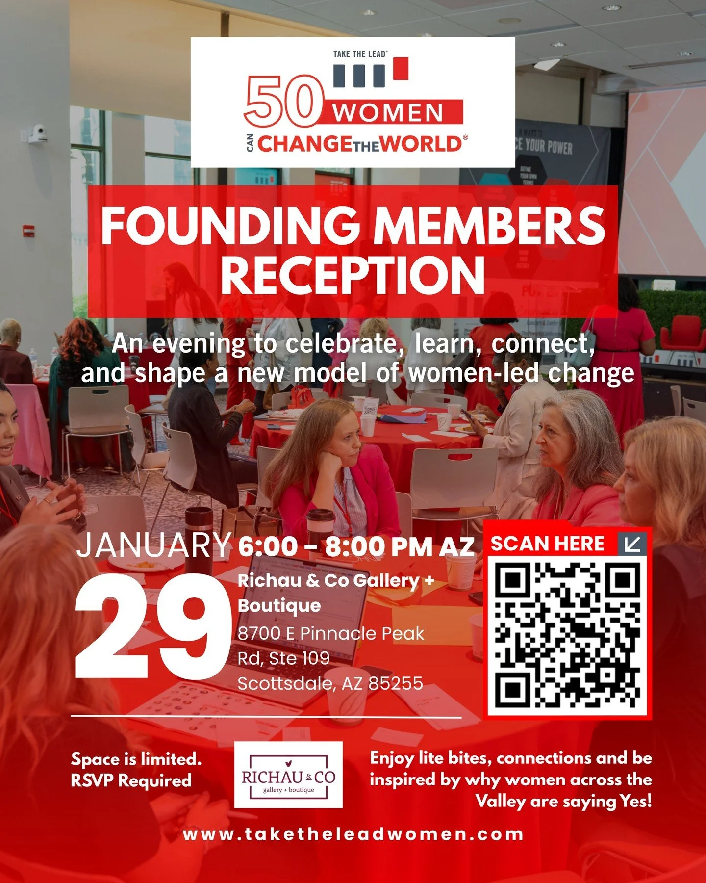 Join us in Scottsdale to launch 50 Women Can Lead the Change! 🥂

Gather with us for connection and collective impact at our Founding Members Reception.

📍 Richau &amp; Co Gallery 
📅 Thursday, Jan 29, 6&ndash;8 PM 
✨ Bites, raffles &amp; bold conve