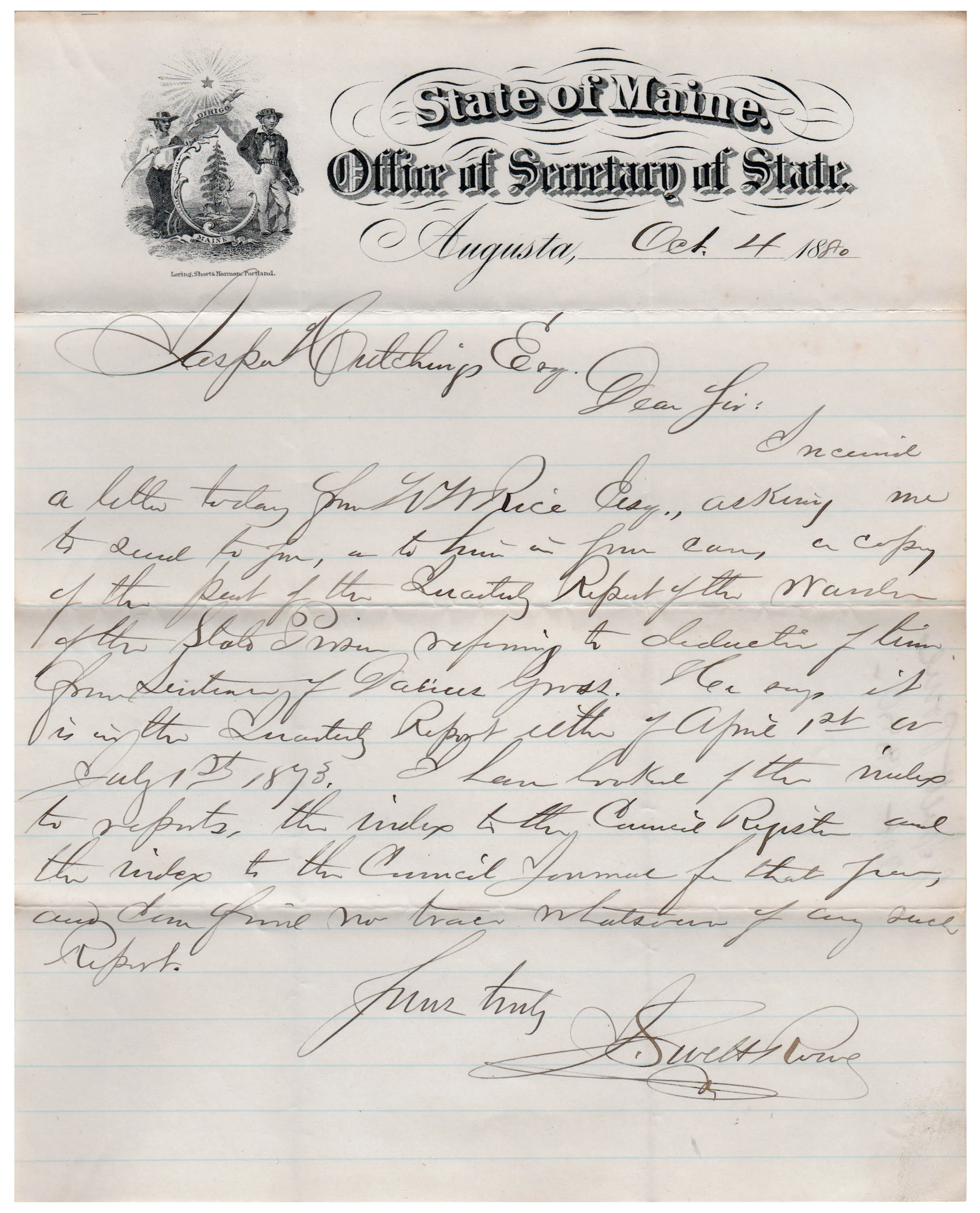 1880 Maine Political Document