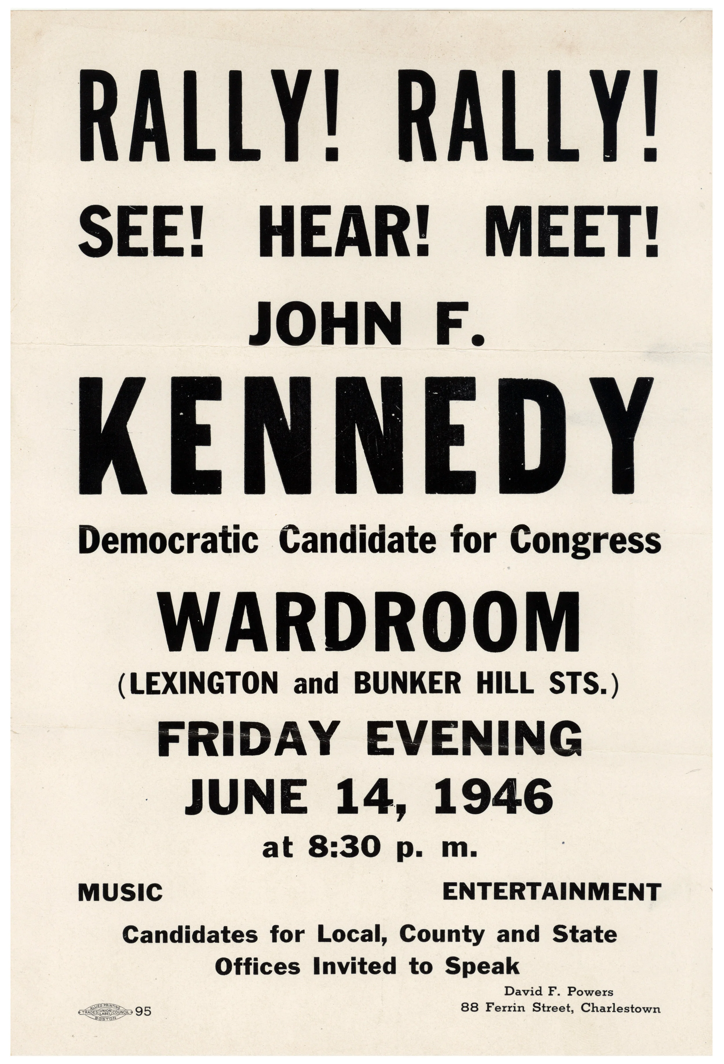 1946 John F. Kennedy Congress Rally Flyer