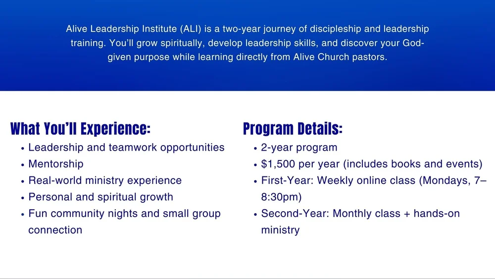 Alive Leadership Institute — ALIVE CHURCH