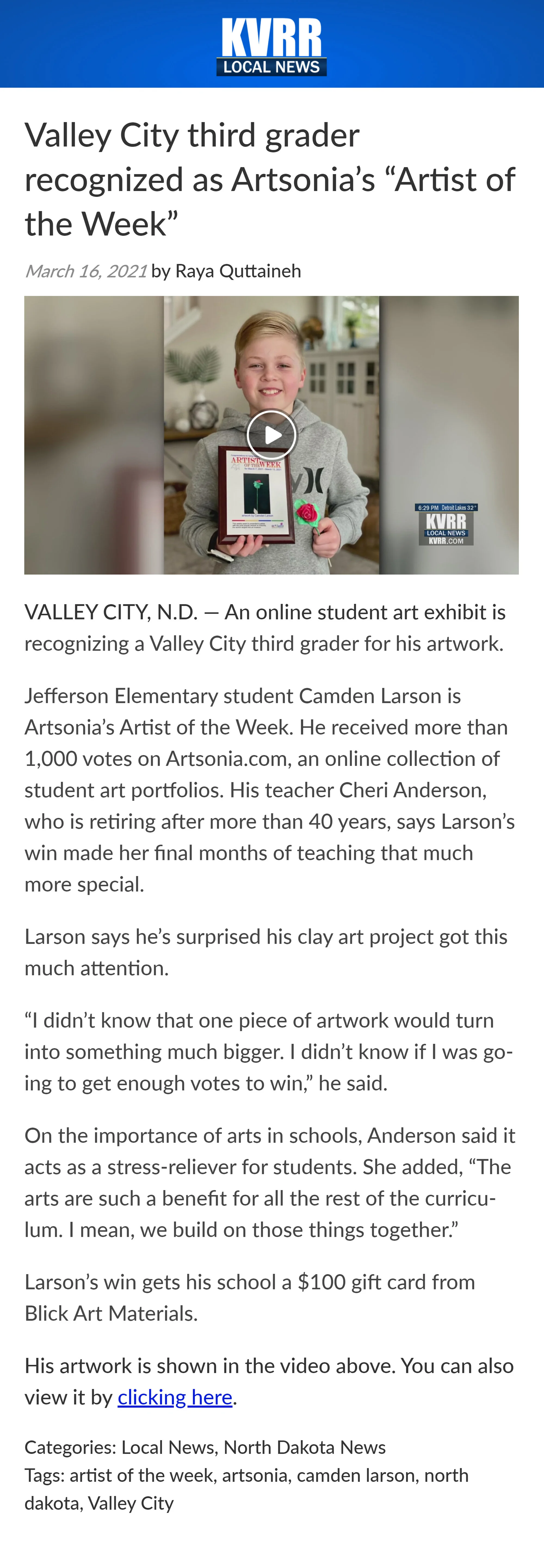 https://www.kvrr.com/2021/03/16/valley-city-third-grader-recognized-as-artsonias-artist-of-the-week/