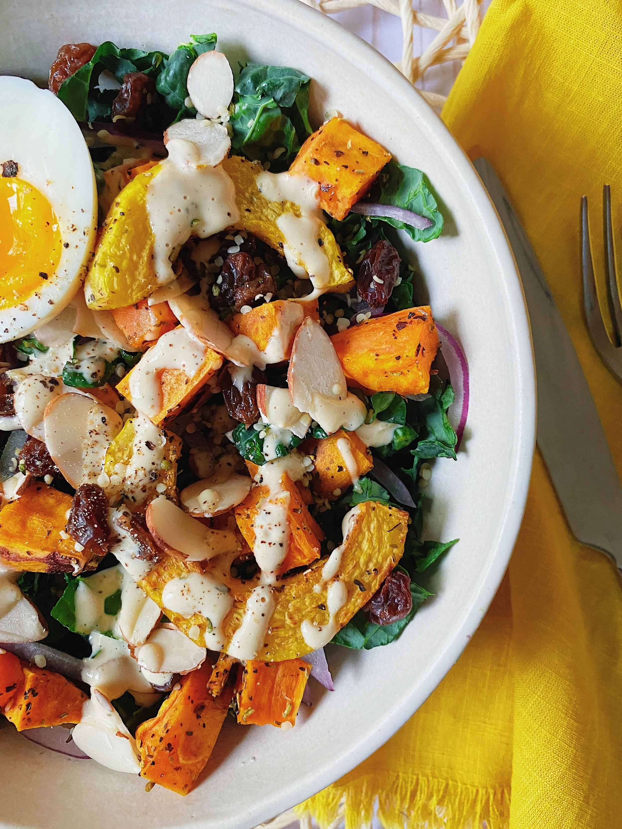 Fall Kale Salad with Tahini Caesar Dressing