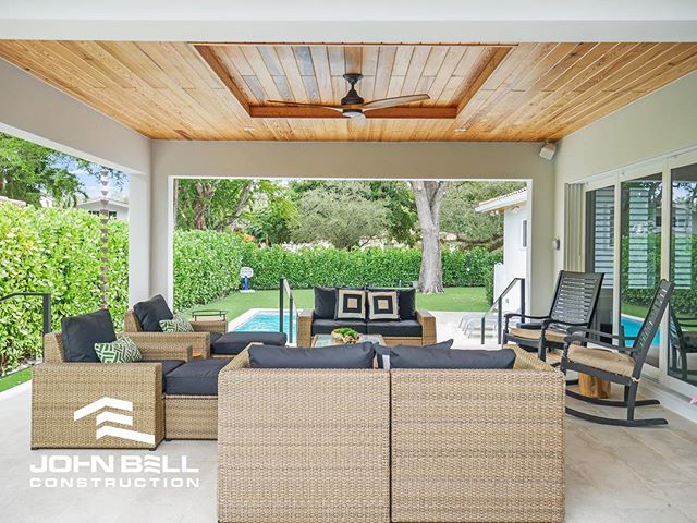 This exterior terrace addition in Coral Gables is ready to entertain! Our team did a great job connecting to the existing home and making the transition seamless. #johnbellconstruction #miamidadecounty #coralgables #wood #tile #exterior #summer #pool