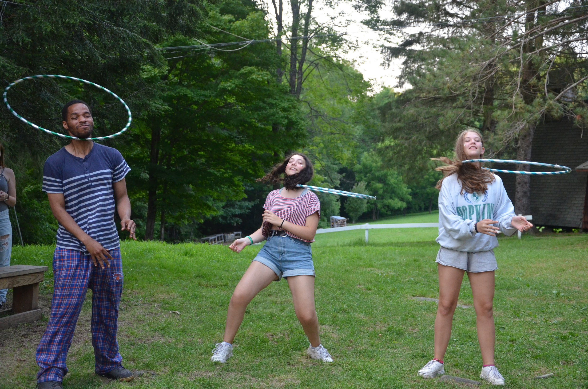 Playing with hoola hoops