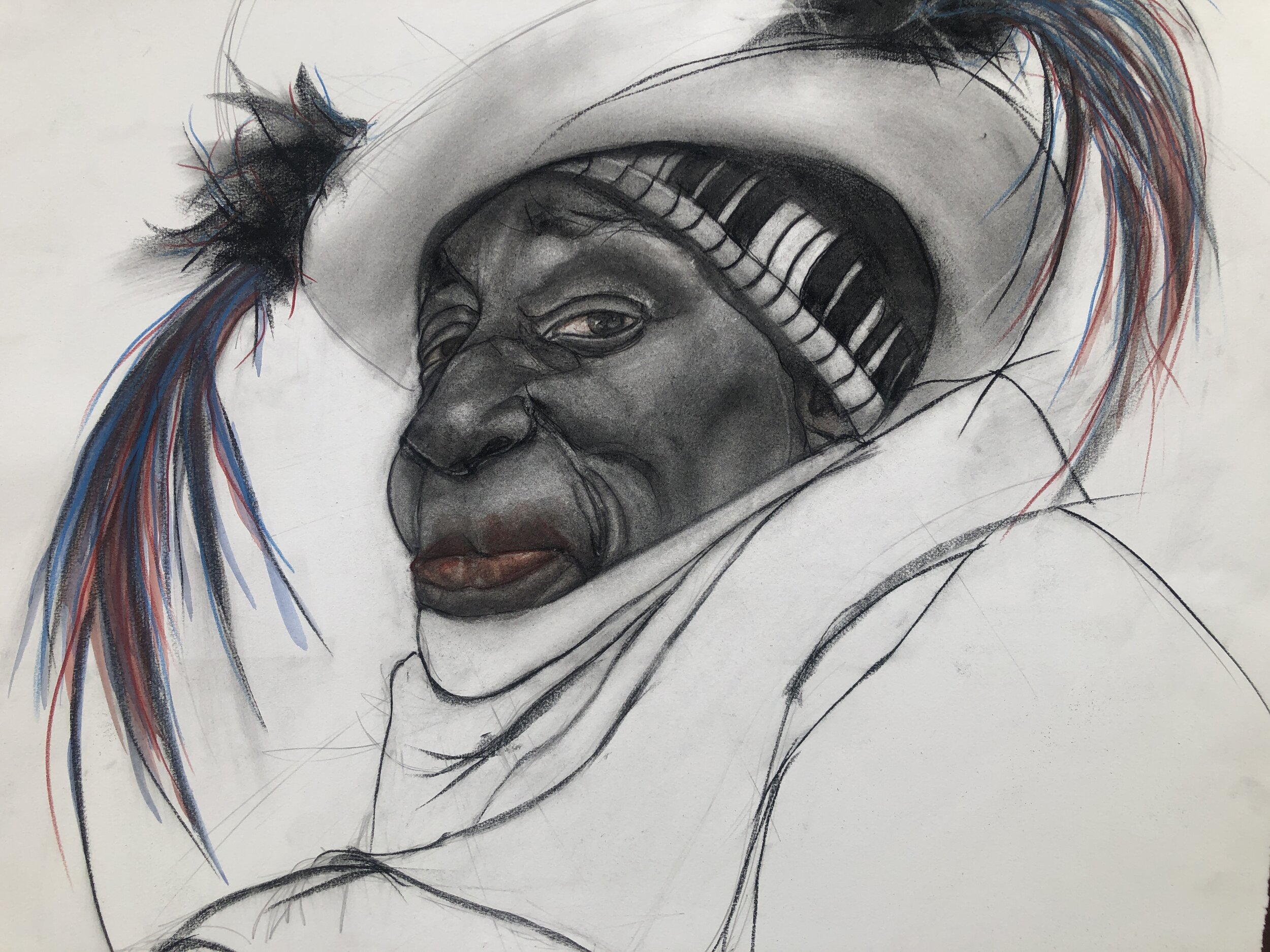 A feather in my hat - charcoal, acrylic paint, .JPG